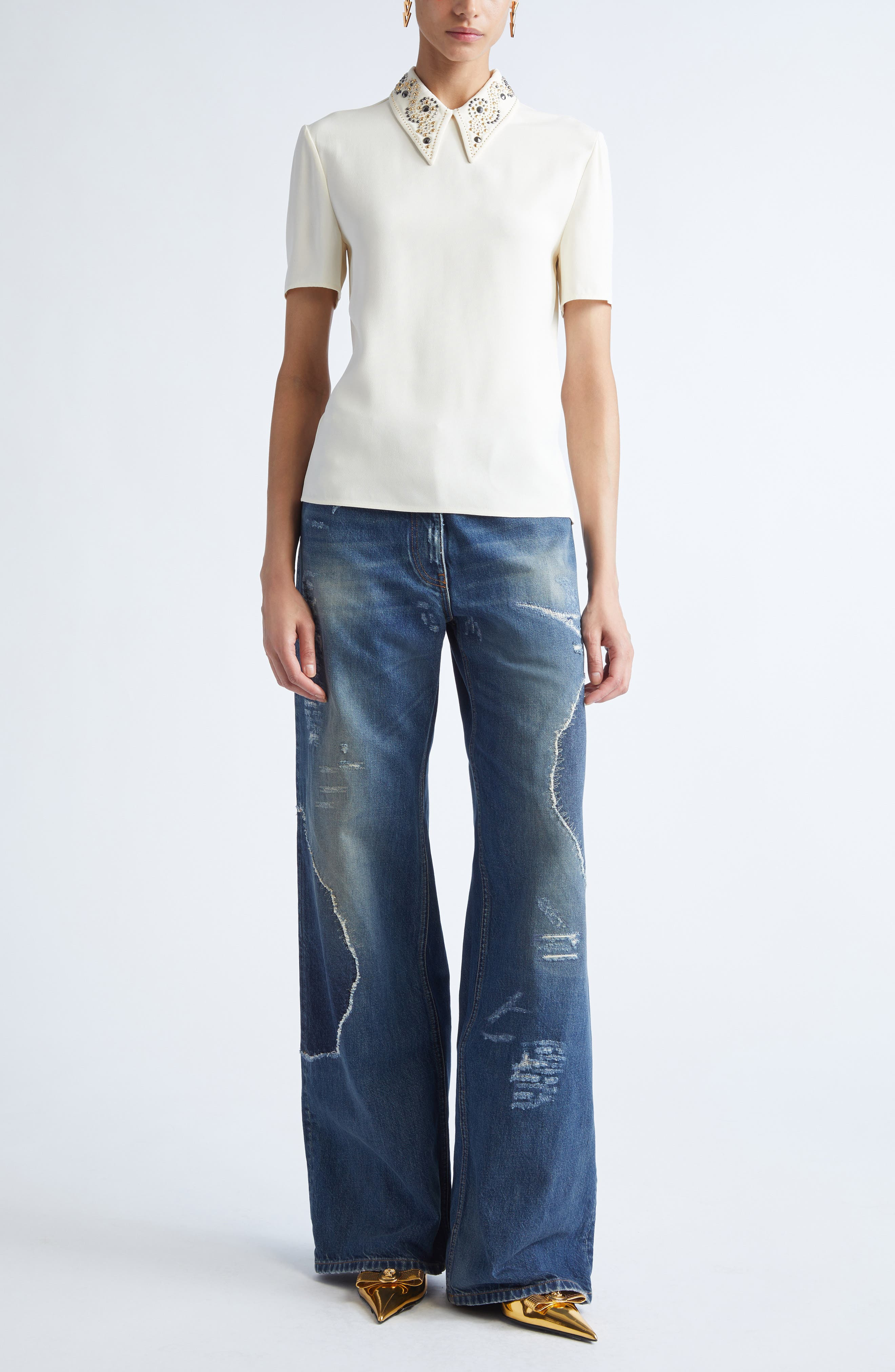 Versace Medusa '95 Distressed Boyfriend Jeans in Medium Blue at Nordstrom - 2
