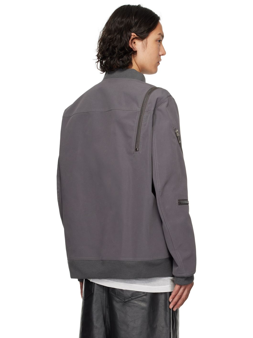 Gray Hollywood Jumbo Headon Flight Jacket - 3