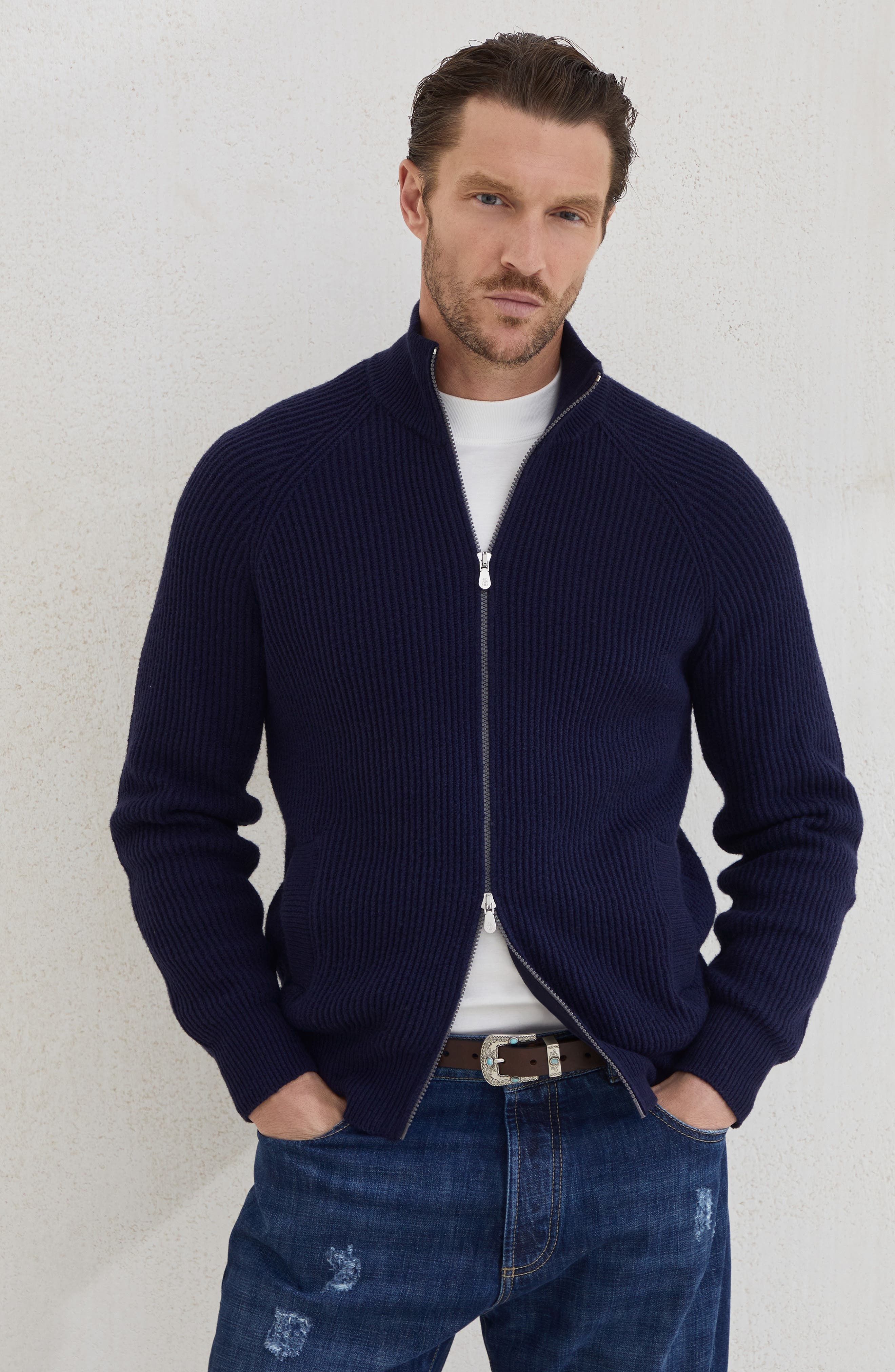 Brunello Cucinelli Zip-front cardigan in Navy Blue at Nordstrom - 2