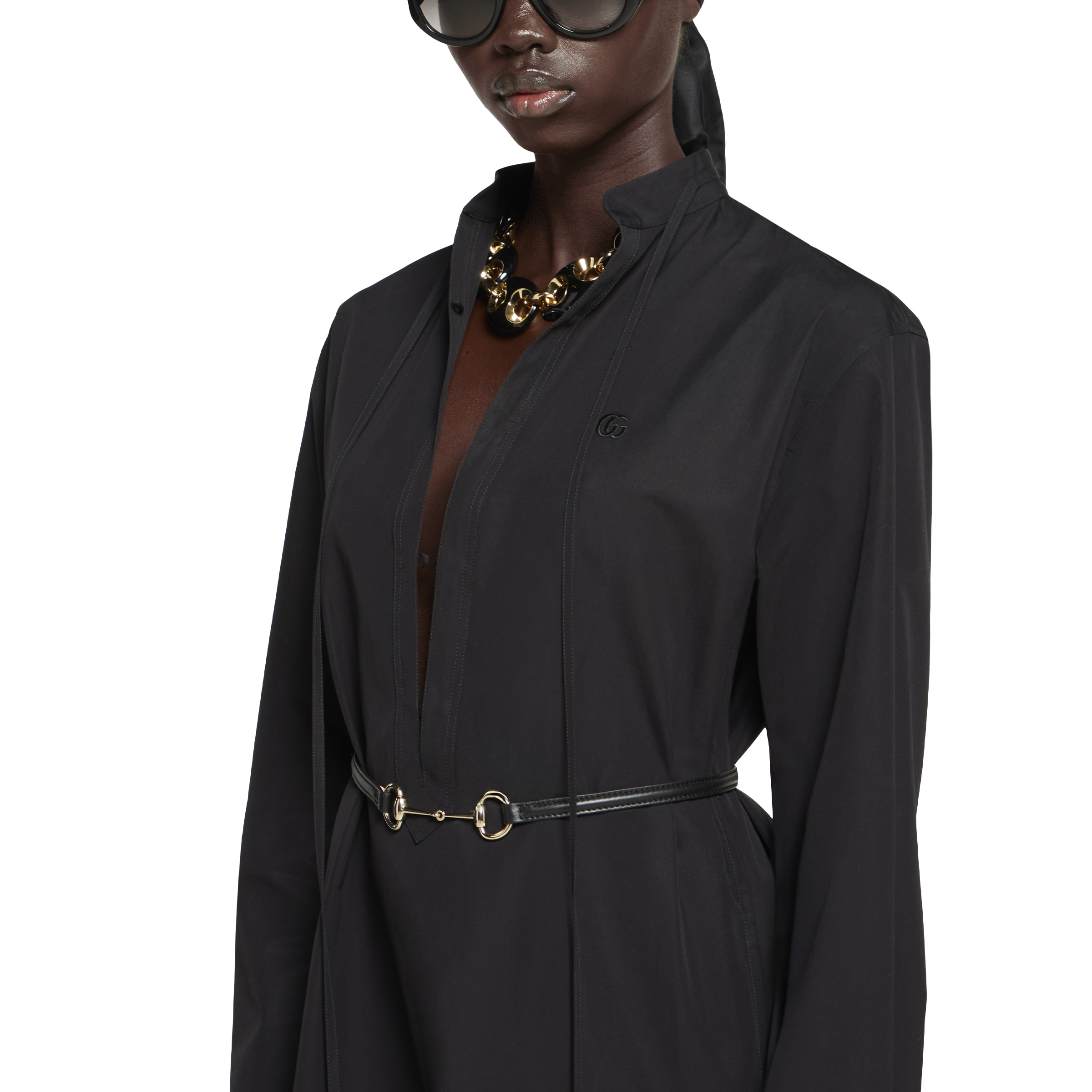 Cotton poplin dress with Horsebit belt - 5