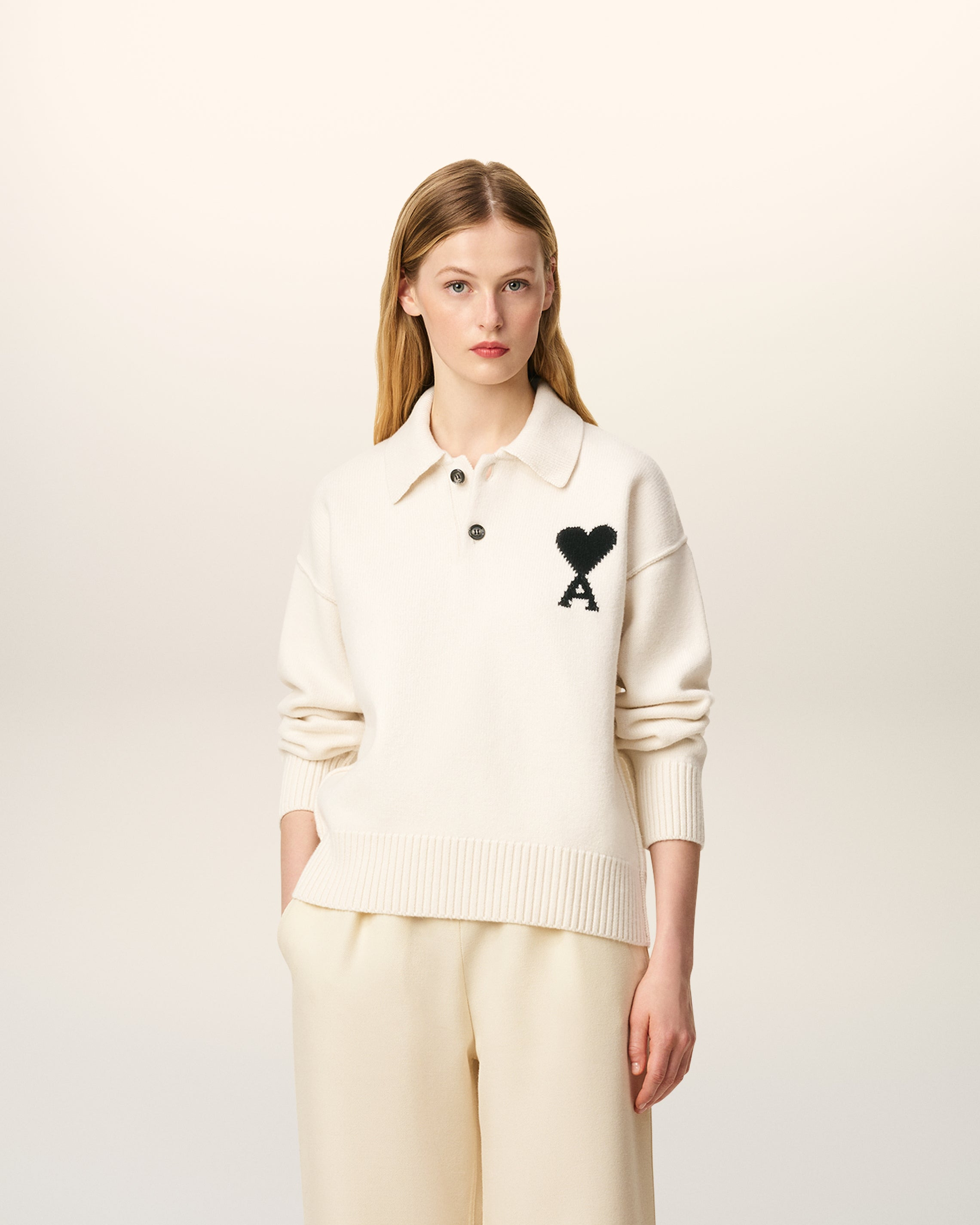 WHITE WOOL AMI DE COEUR POLO - 2