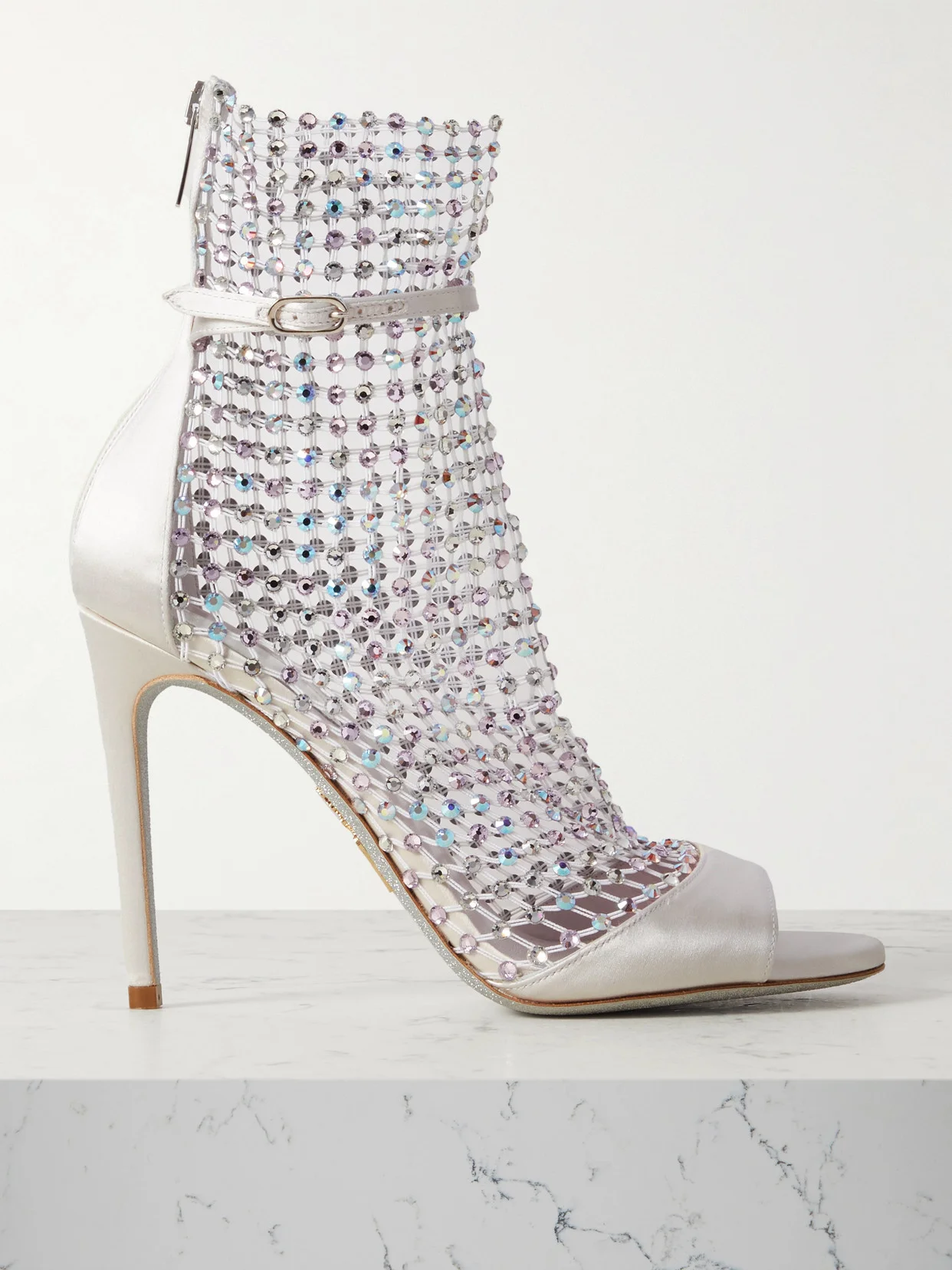 Galaxia Crystal-embellished Satin And Mesh Pumps - 1