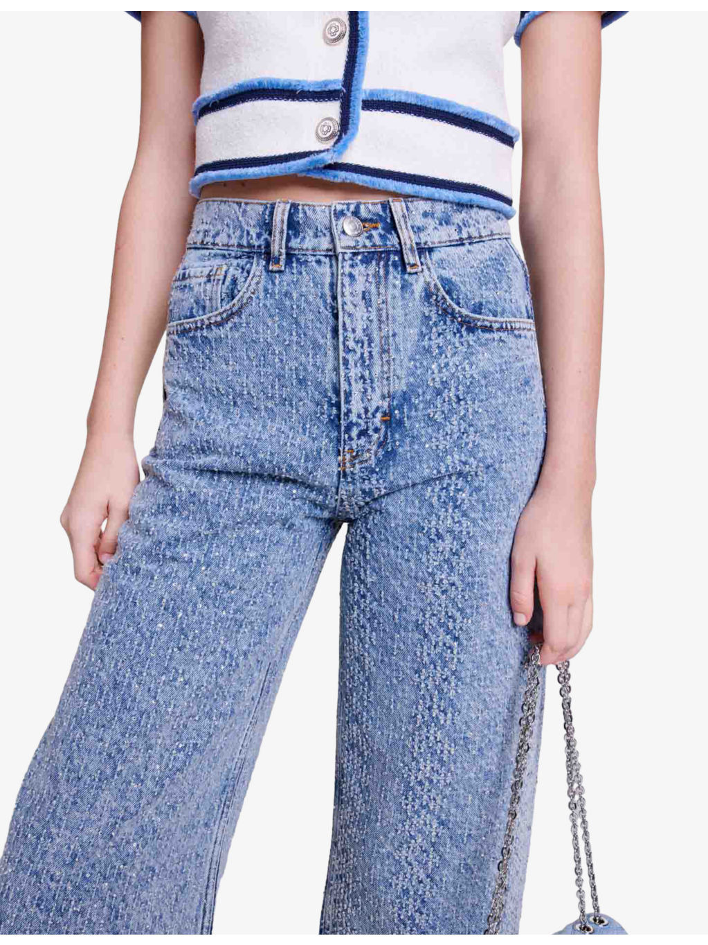 Rhinestone-embellished wide-leg denim jeans - 5