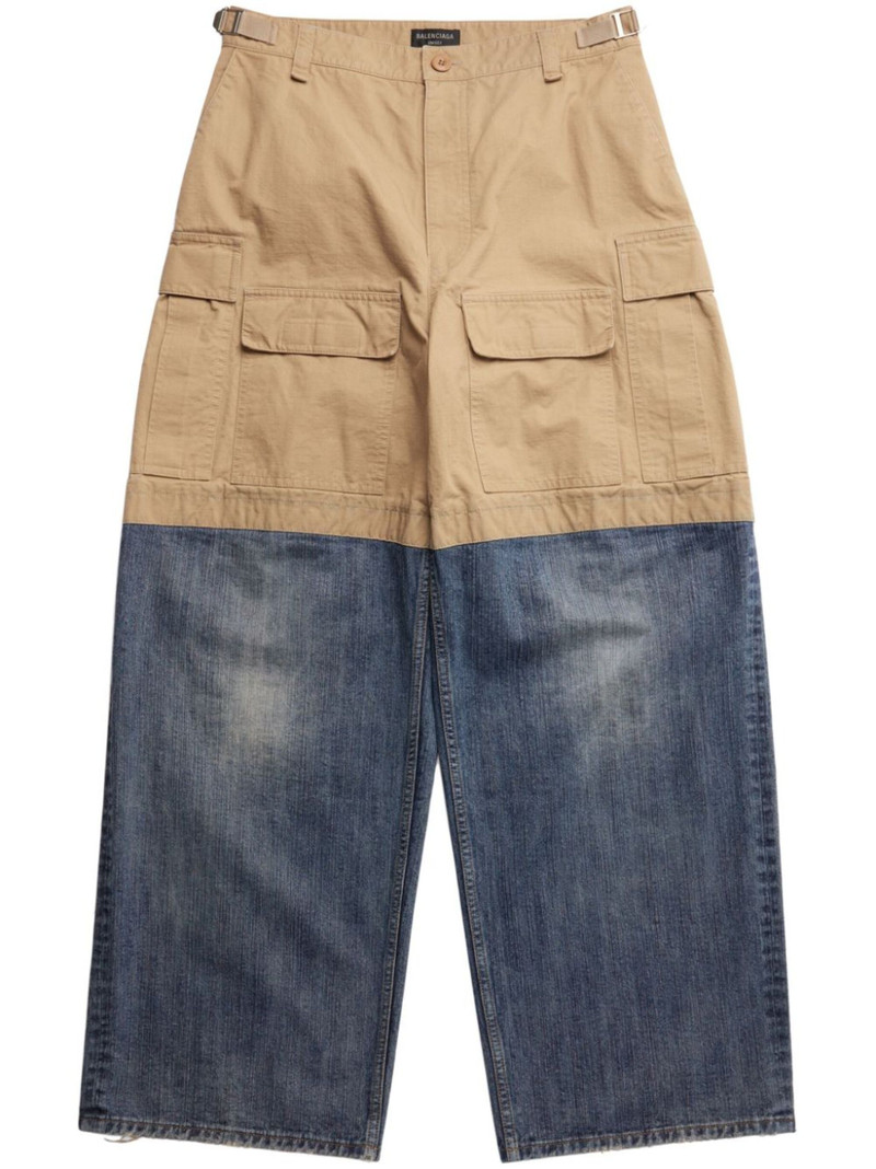 layered-design cotton wide-leg trousers - 1