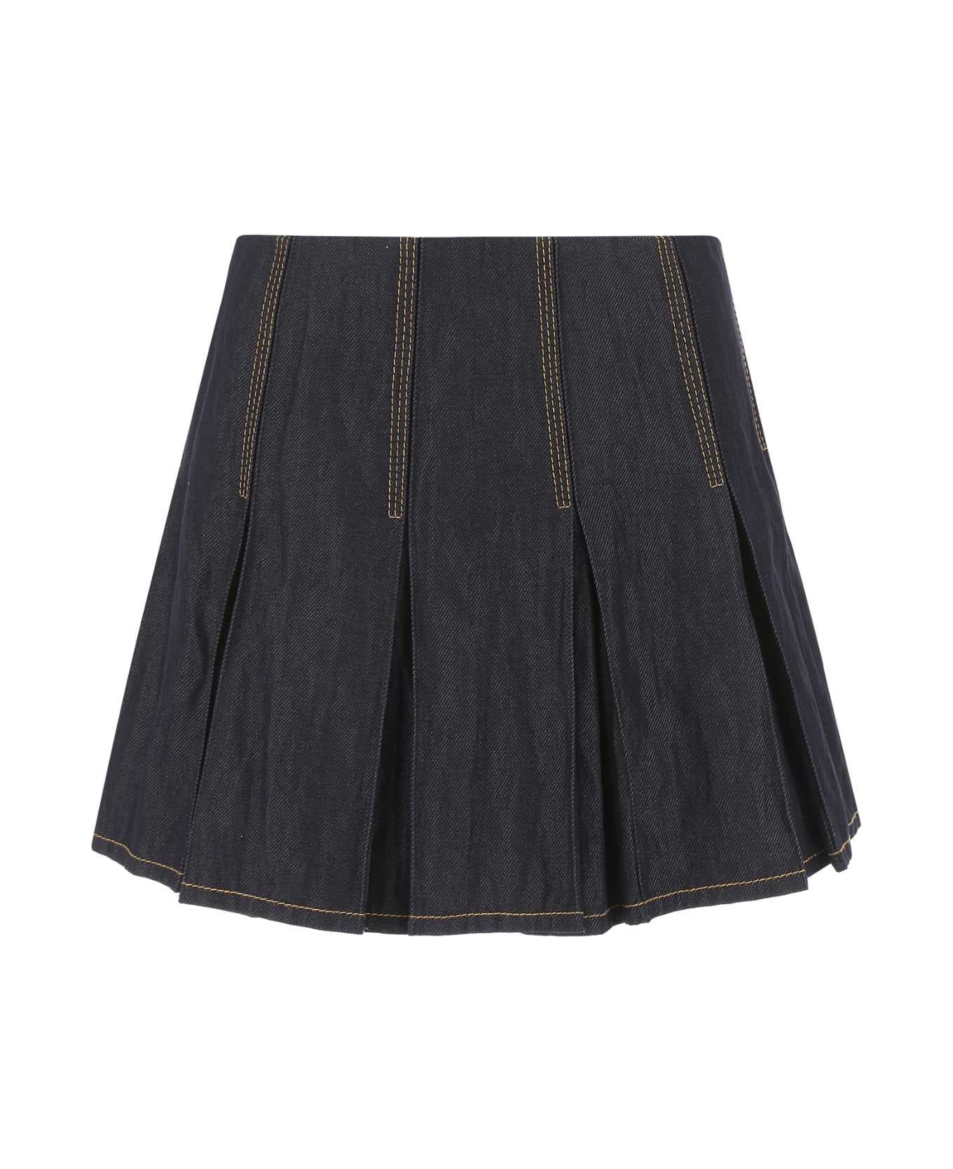 Dark Blue Denim Mini Skirt - 1