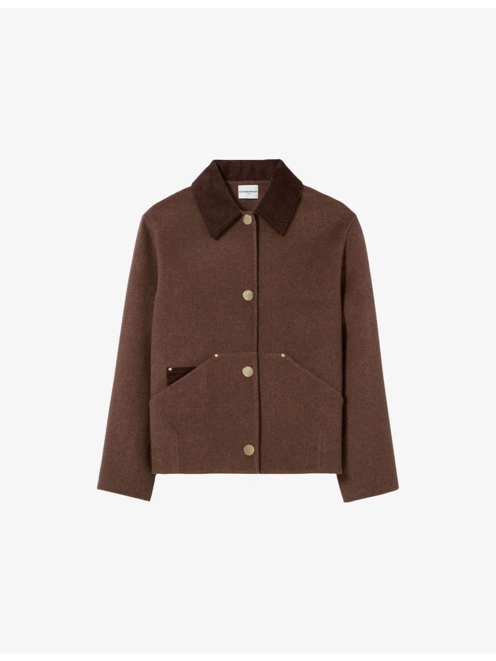 Corduroy-Collar Wool-Blend Coat - 1