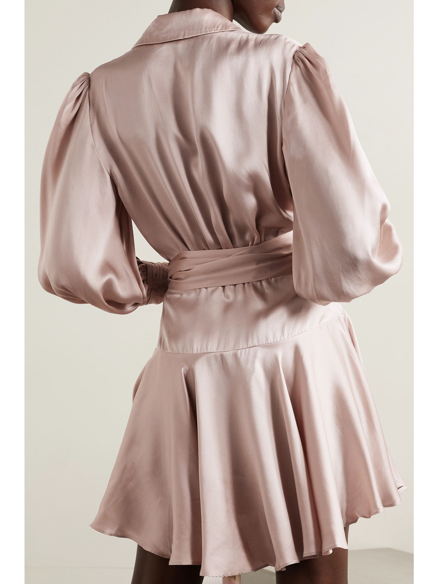 Ruffled silk-satin mini wrap dress Pink - 3