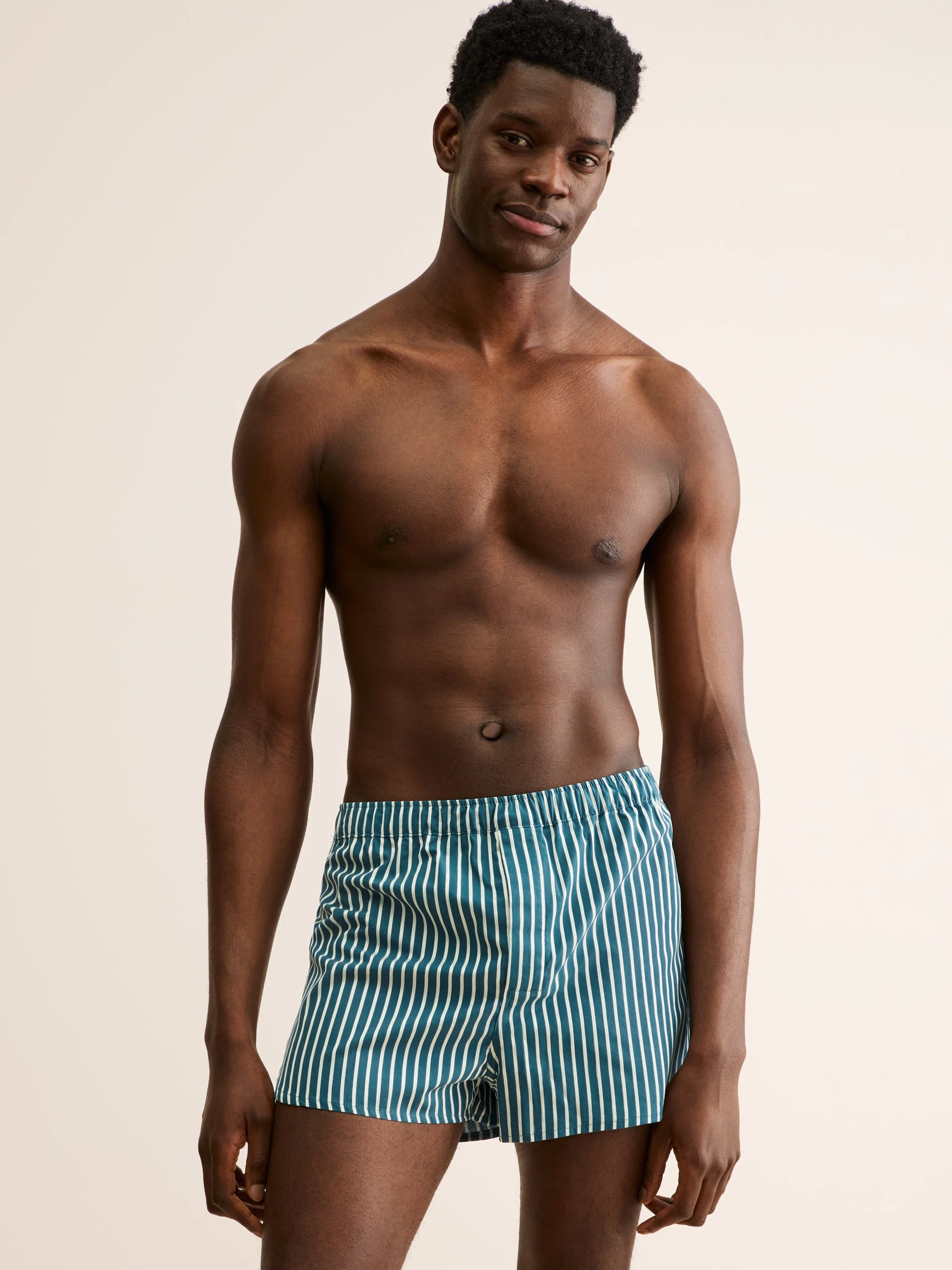 Men's Classic Fit Boxers Royal Cotton Teal & White Stripe - 1