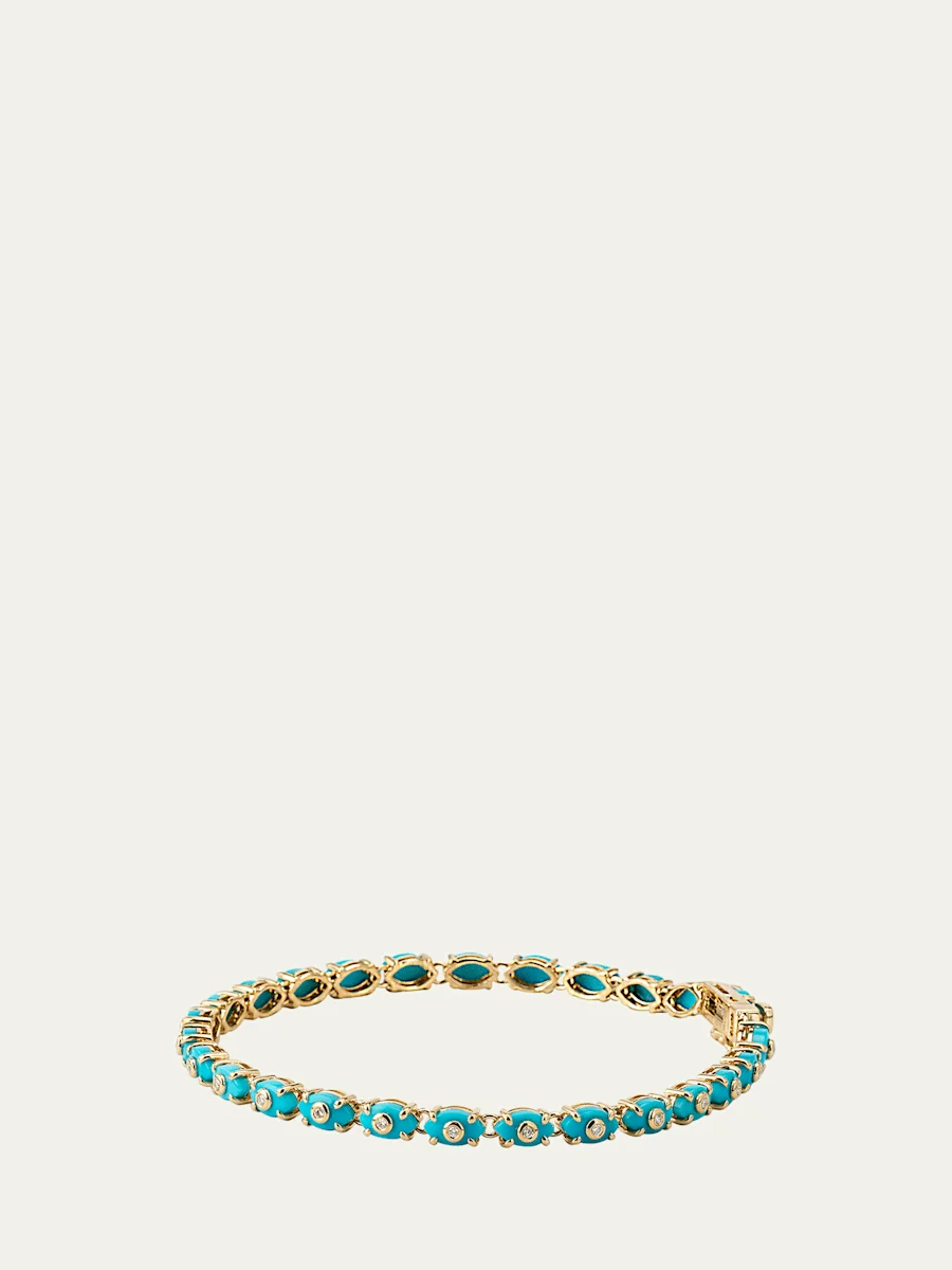 14k Gold Tiny Carved Stone Eternity Bracelet with Diamonds - 1