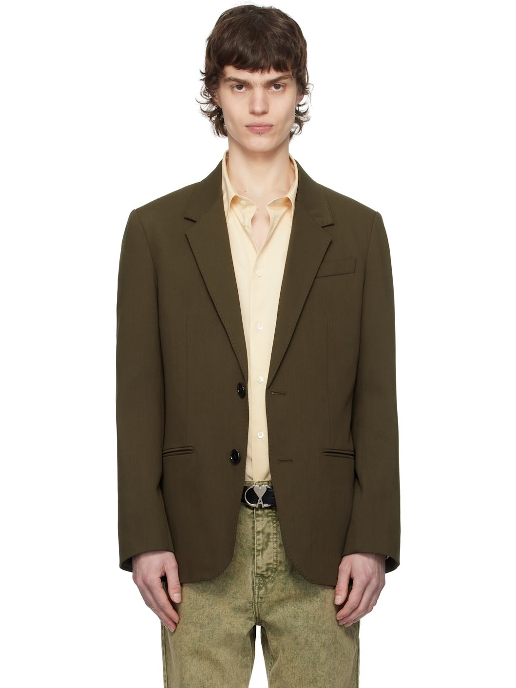 Khaki Wool Semi-Lined Blazer - 1