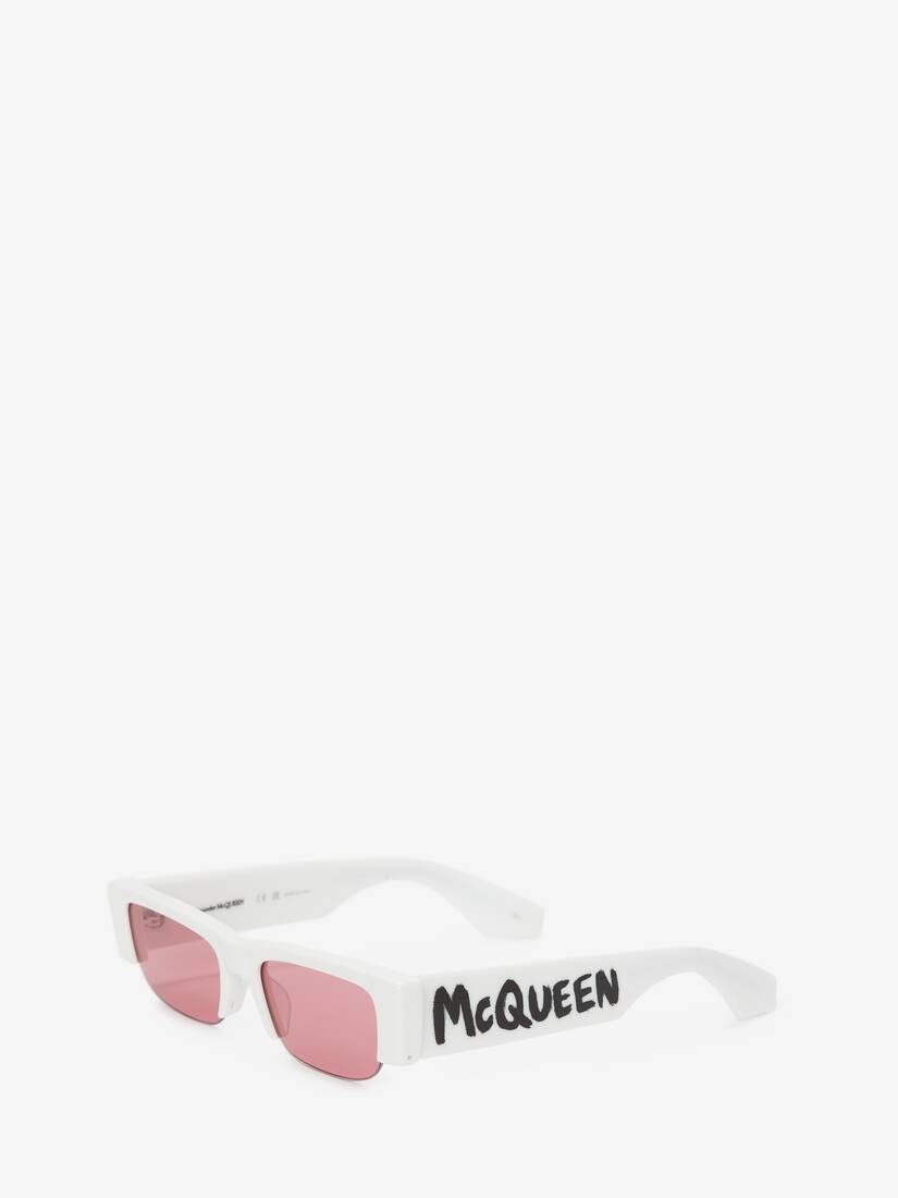 Women's McQueen Graffiti Slashed Sunglasses in White - 3