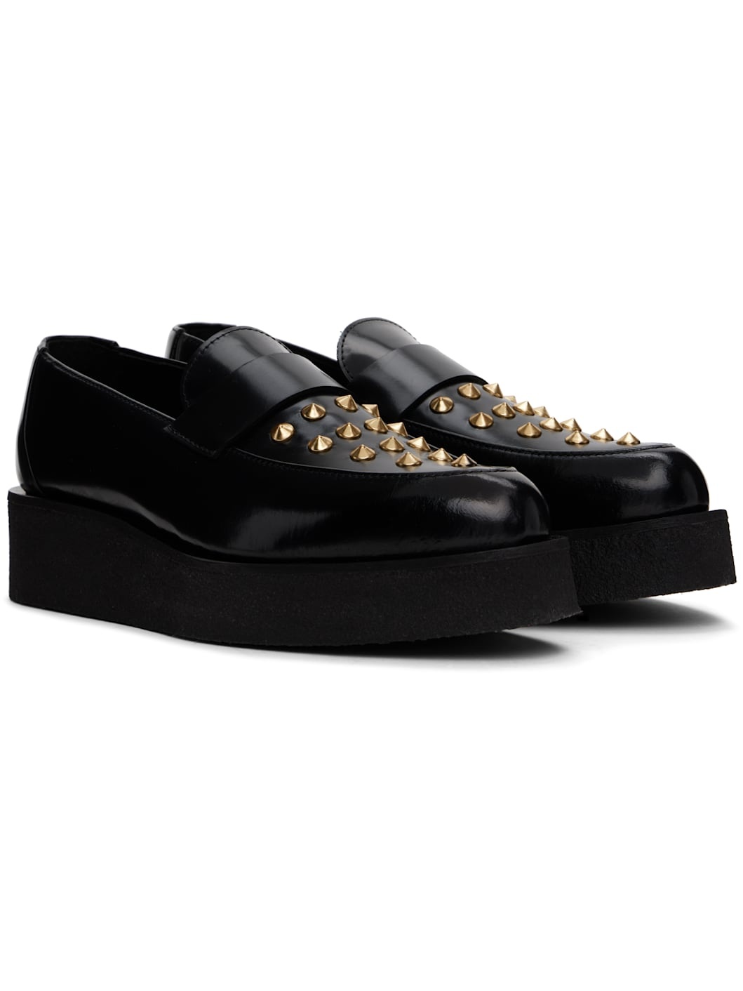 Black & Gold Creeper Studded Loafers - 4