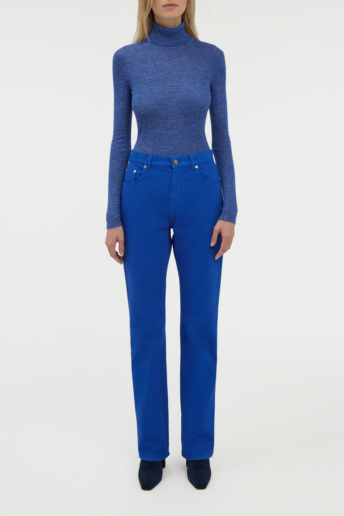 Aldona Knit Turtleneck in Cobalt Cashmere Silk with Hemp - 3