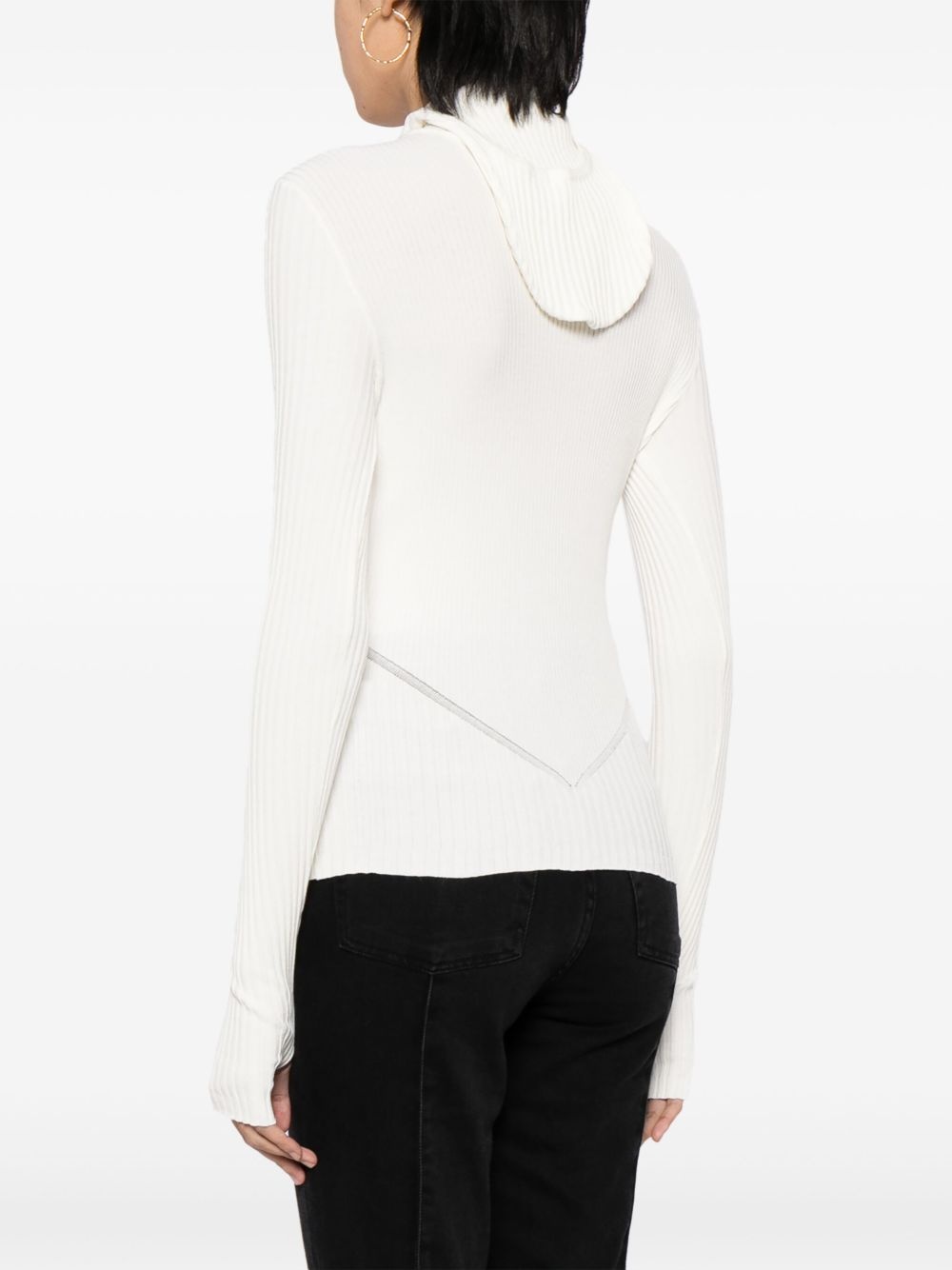 ribbed-knit hoodie top - 4