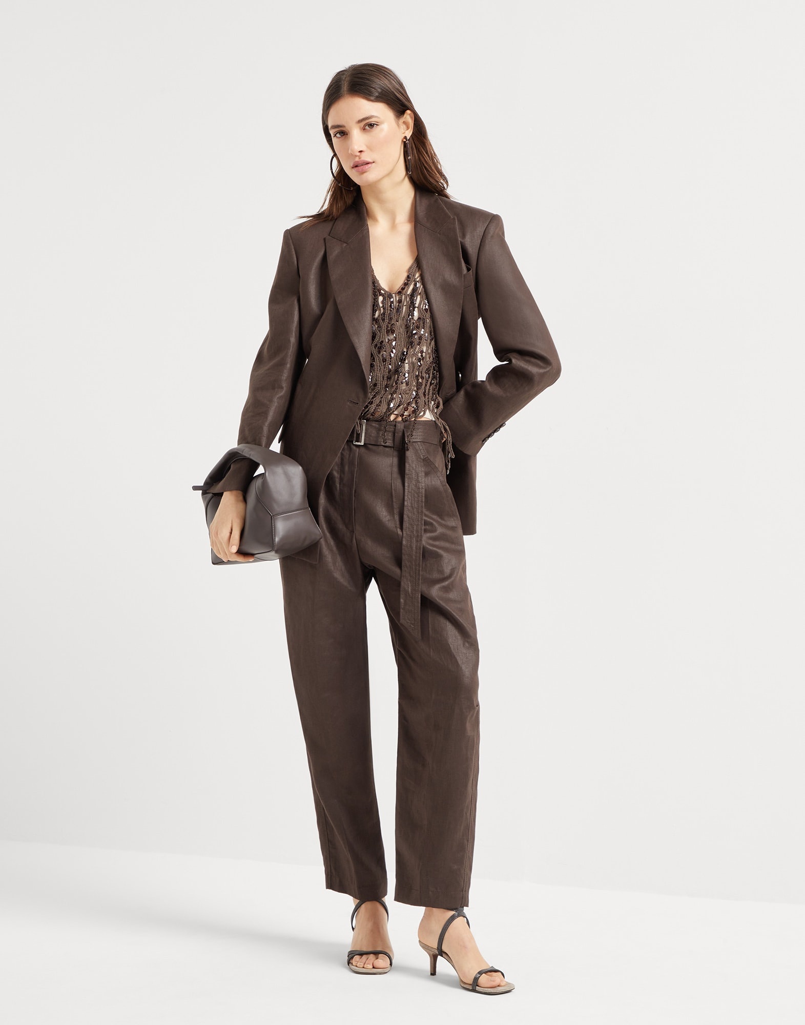 Polished linen twill blazer with monili - 5
