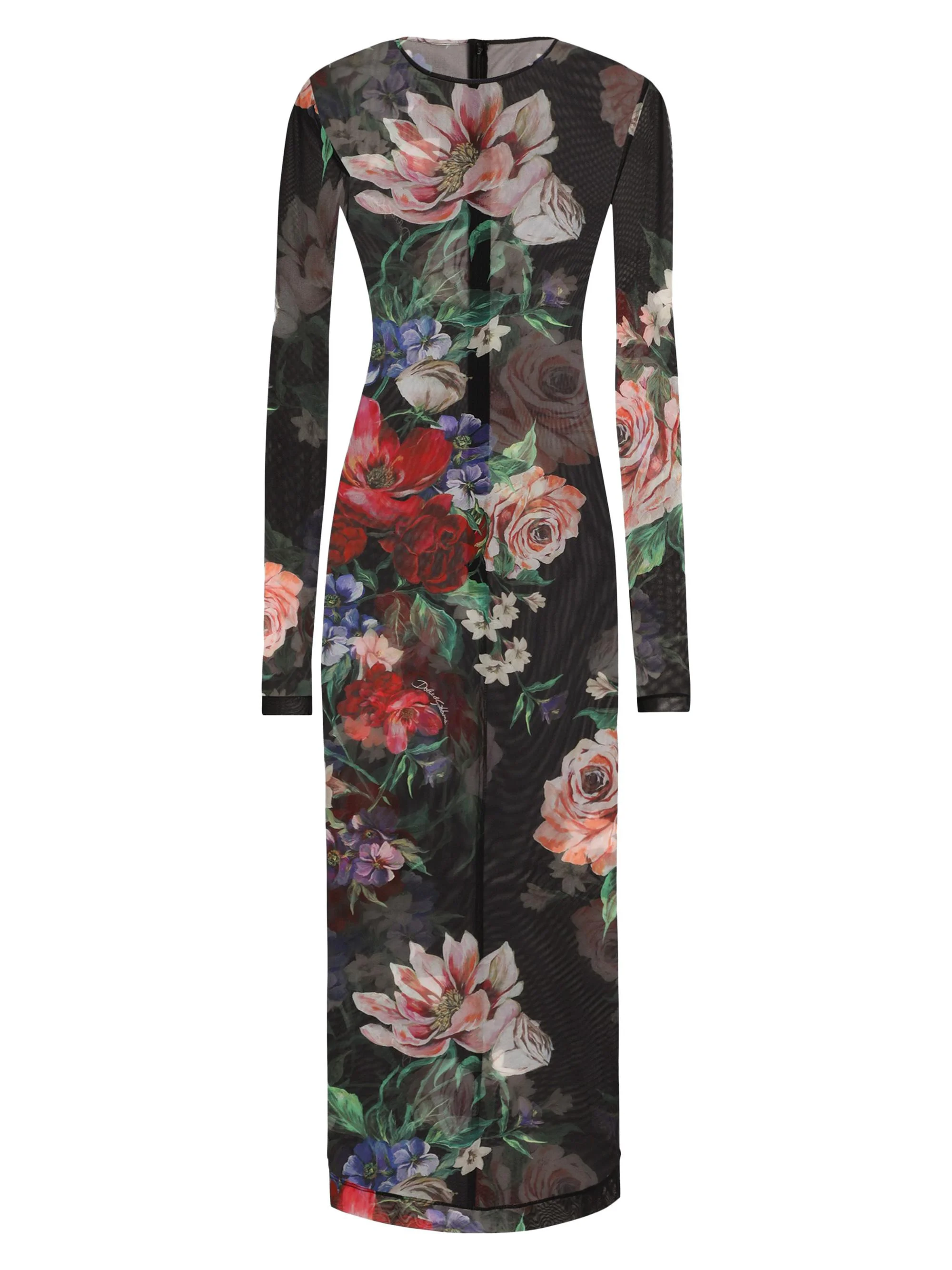 Women's Floral Sheer Mesh Midi-Dress - Charcoal - 1