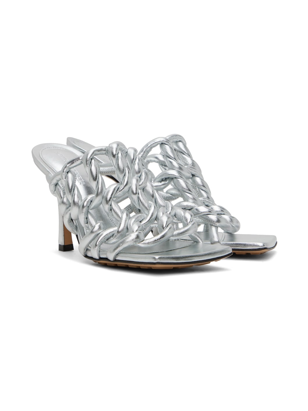 Silver Stretch Mule Heeled Sandals - 4