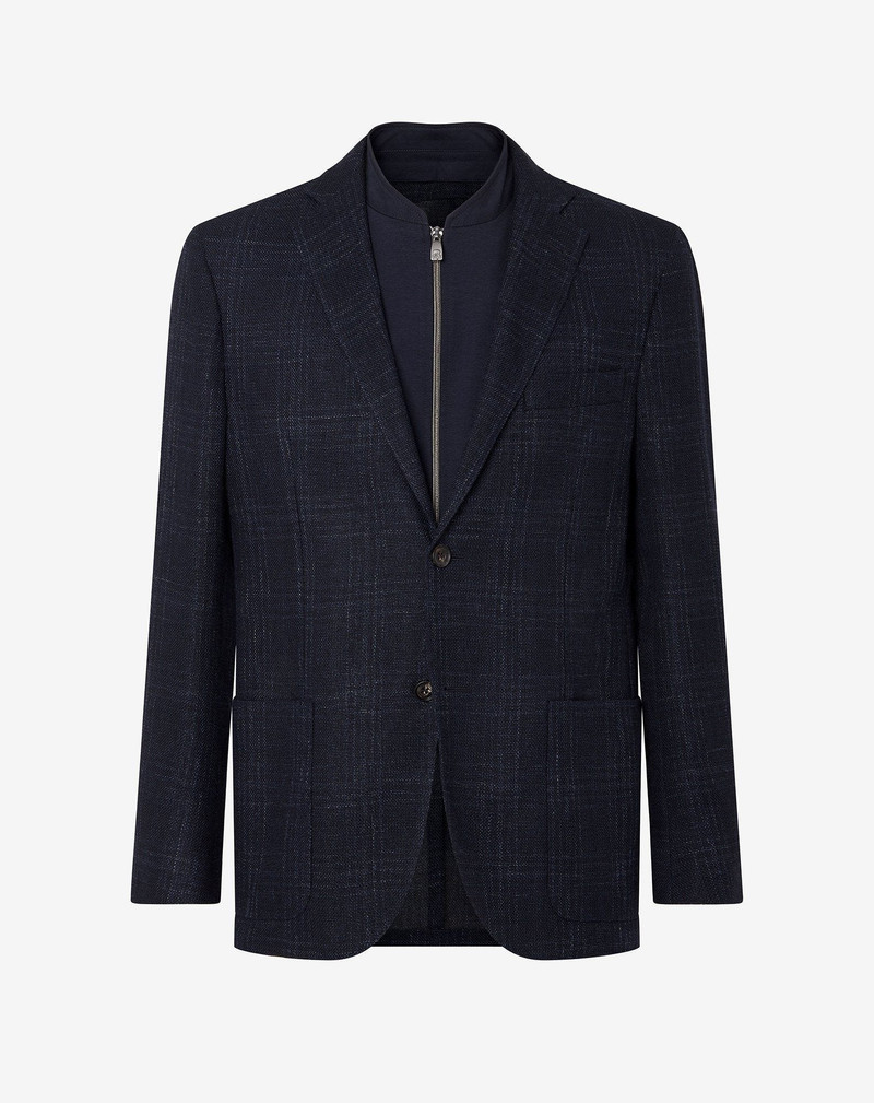 Blue wool and linen jacket with inner vest 1