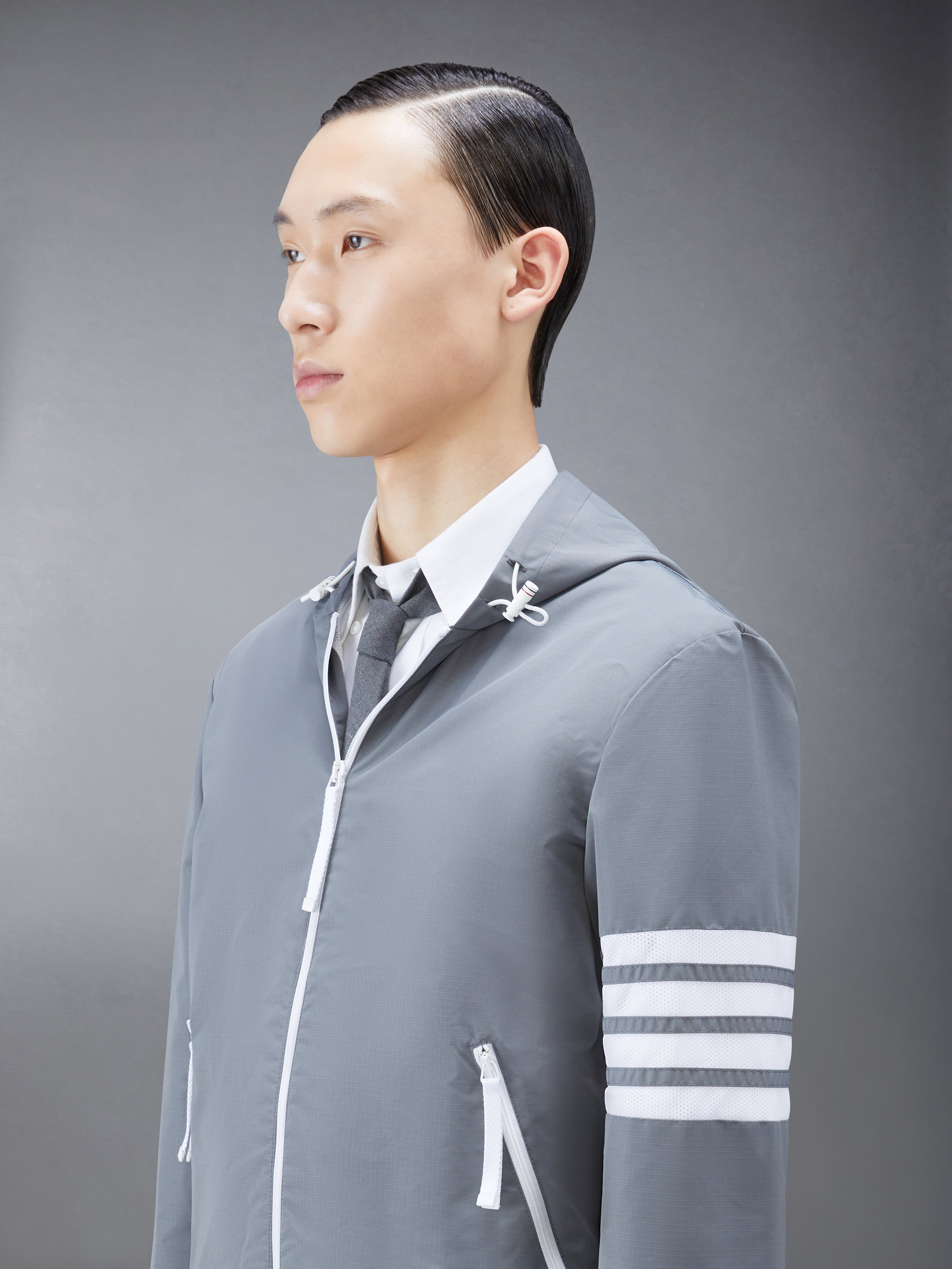Medium Grey Sustainable Ripstop Mesh 4-Bar Hooded Zip up Jacket - 3