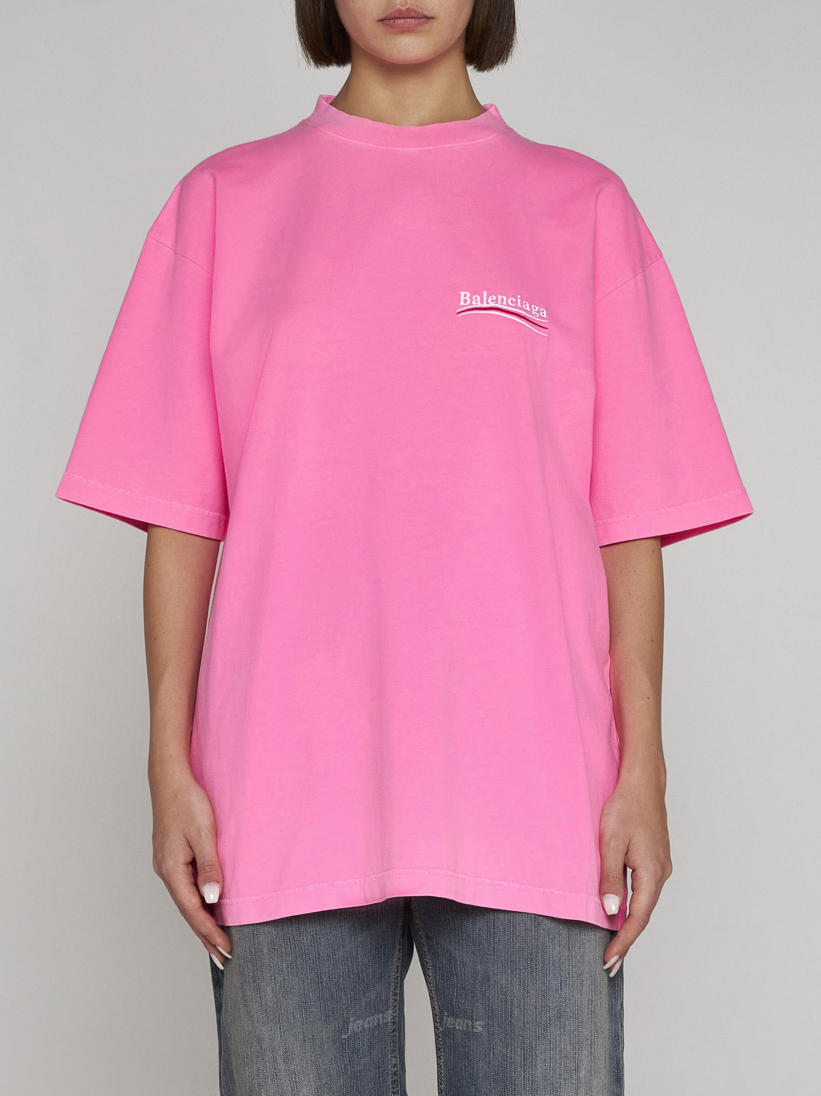 Balenciaga - Pink Cotton Logo T-Shirt
