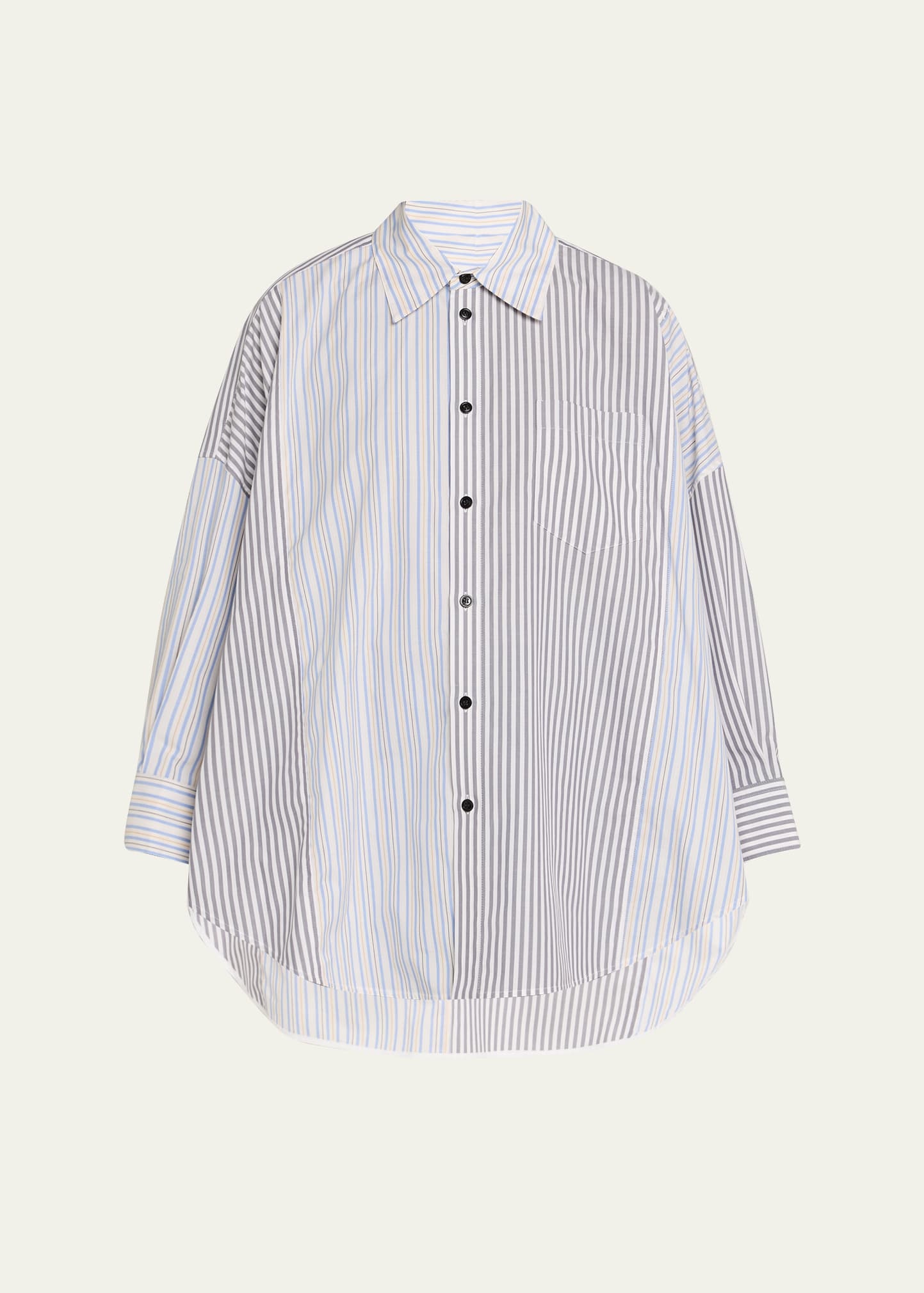 Multi-Striped Oversized Button-Down Shirt - 1