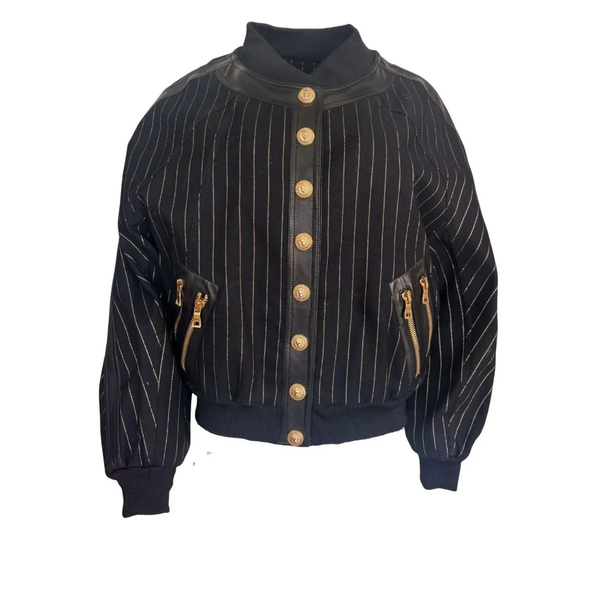Striped Cotton Teddy Jacket Black Gold - 1