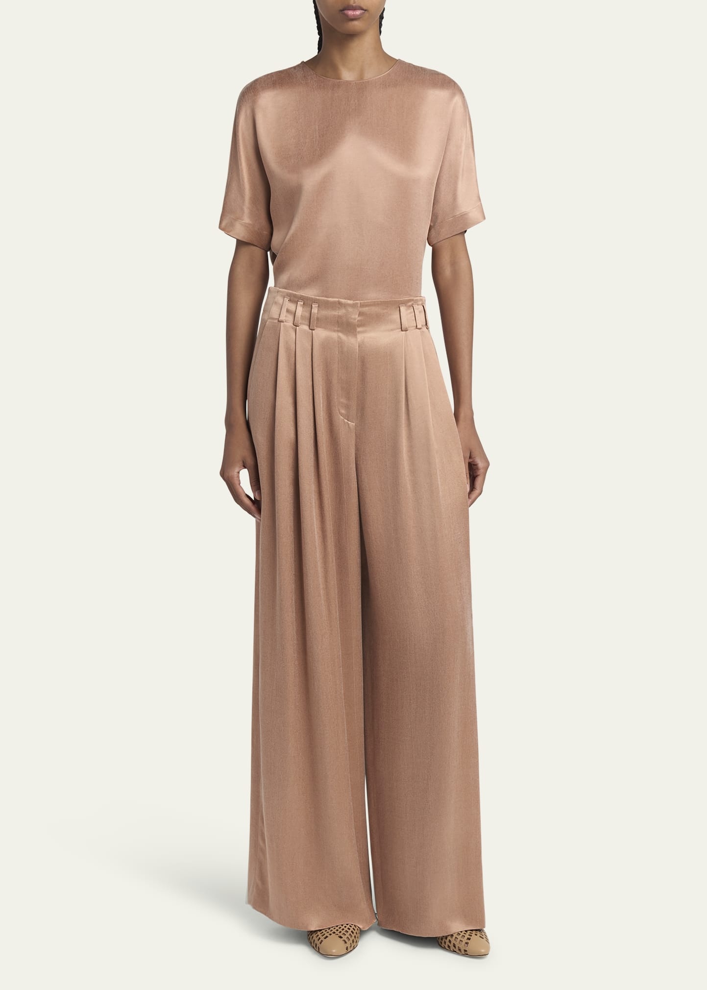 Pleated Wide Leg Viscose-Blend Trousers - 2