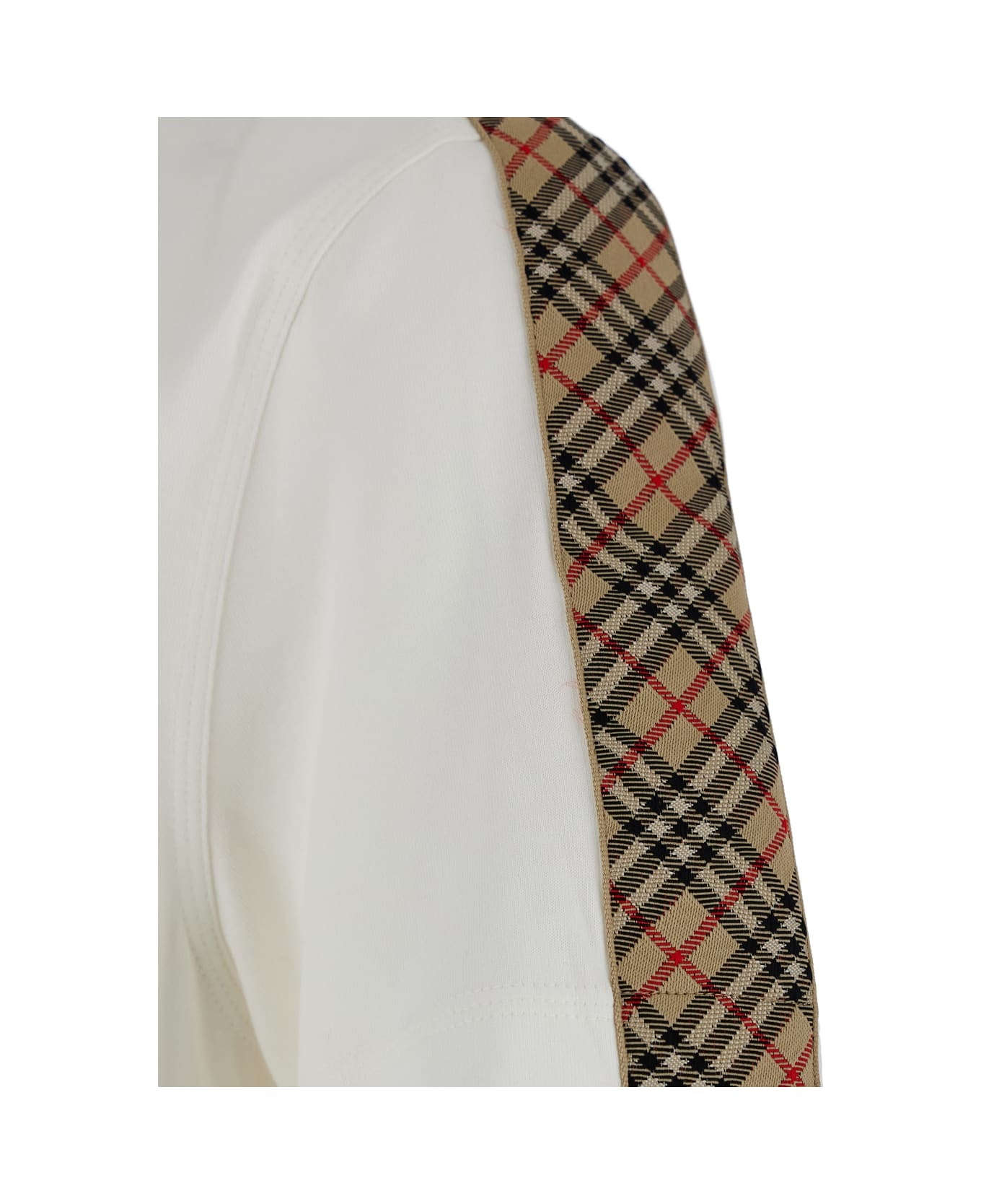 White Crewneck T-shirt With Check Motif On The Sleeve And Ekd Logo Embroidery On The Front In Cotton - 3