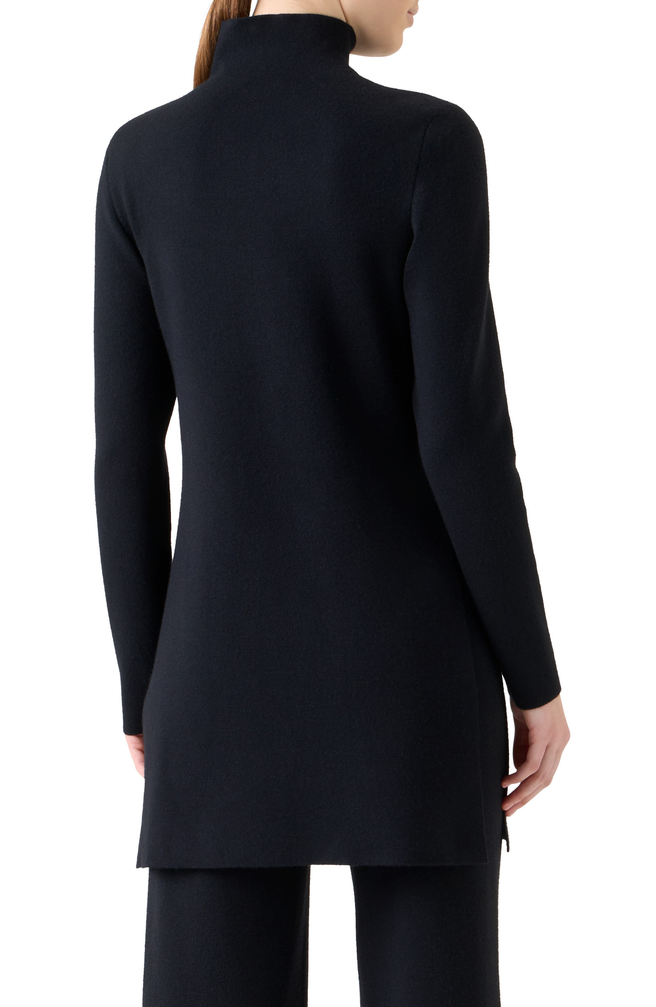 Akris Fine Gauge Cashmere & Silk Tunic Turtleneck Sweater in Black at Nordstrom - 2