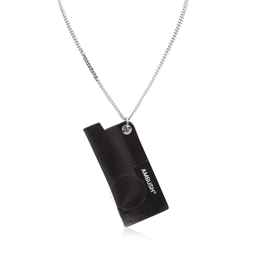 Ambush Men's Black Silver Leather Lighter Case Necklace - 1