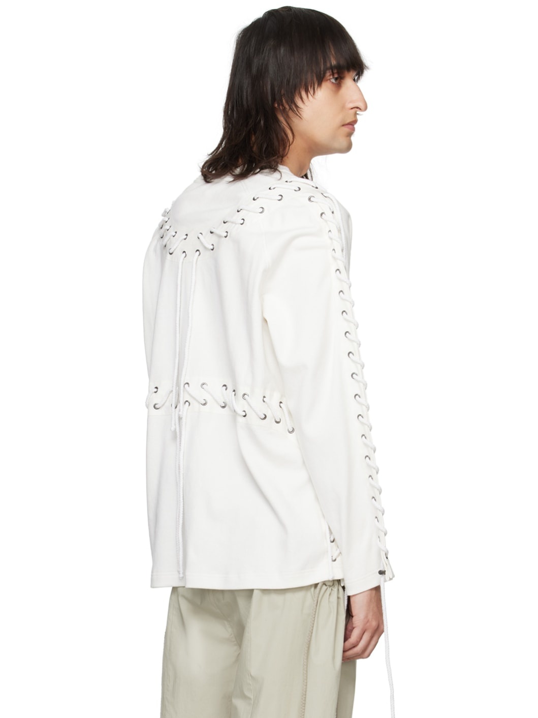 White Lace-Up Long Sleeve T-Shirt - 3