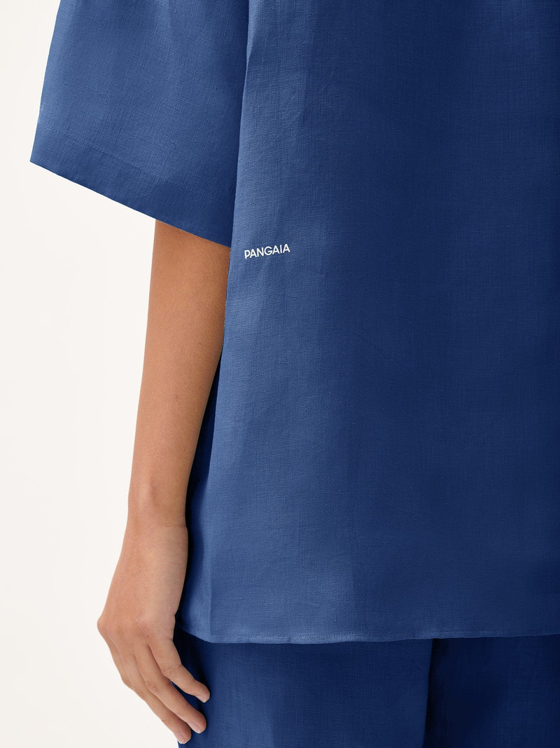 Womens DNA Linen Camp Collar Shirt - Lapis Blue 4