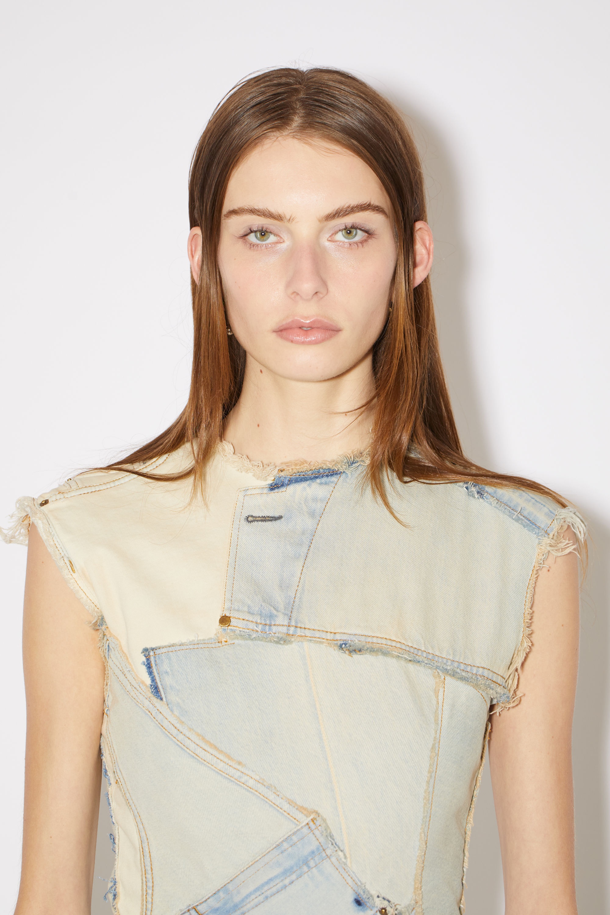 Denim patchwork dress - Light Sand - 7