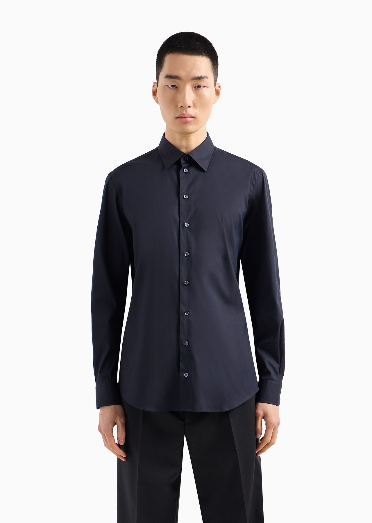 Stretch, polished cotton shirt with classic collar - 2