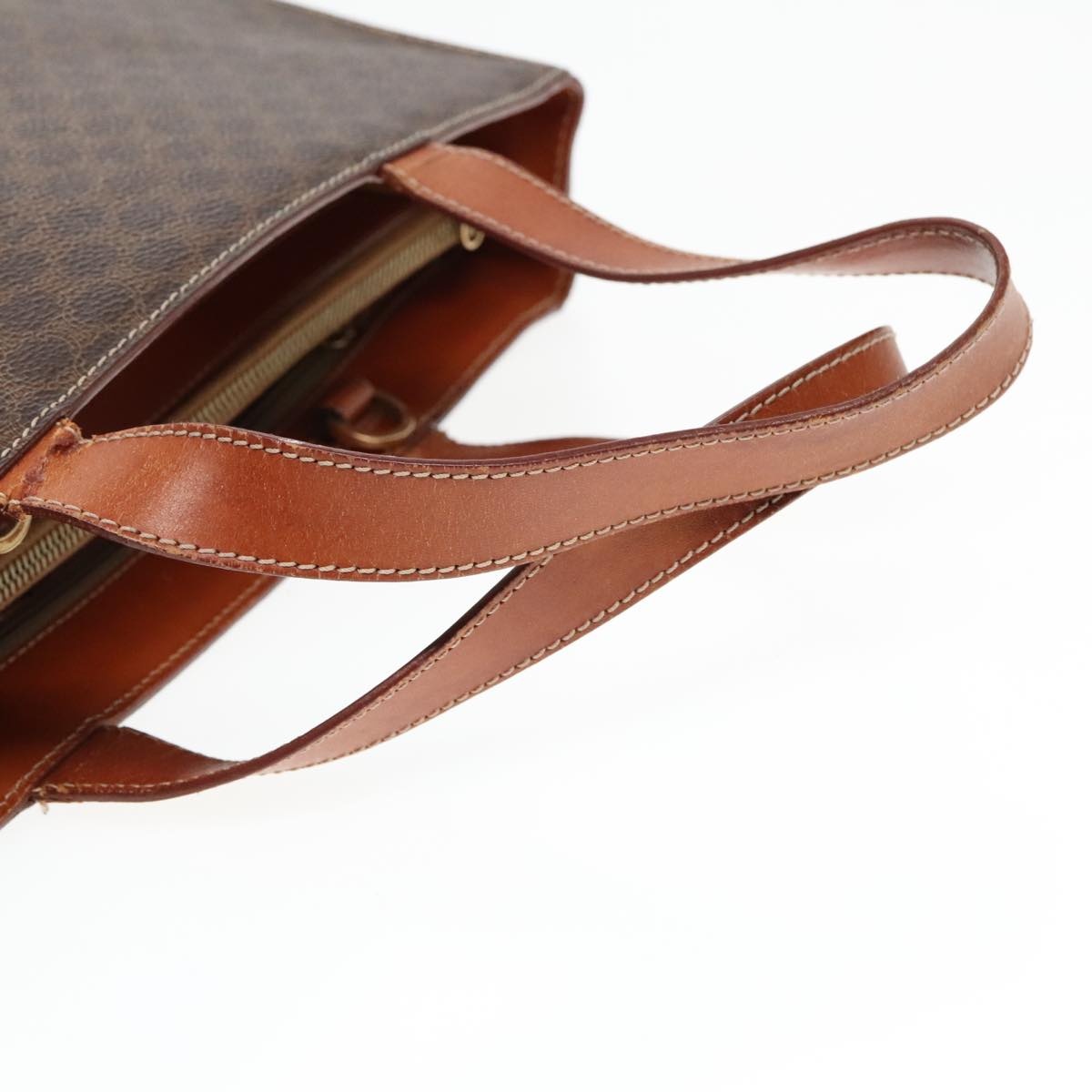 CELINE Macadam Canvas Hand Bag Pvc Leather Brown Gold - 7