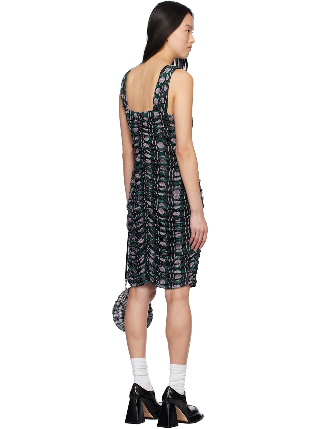 Black Rosetti Mesh Ruched Tie Midi Dress - 3