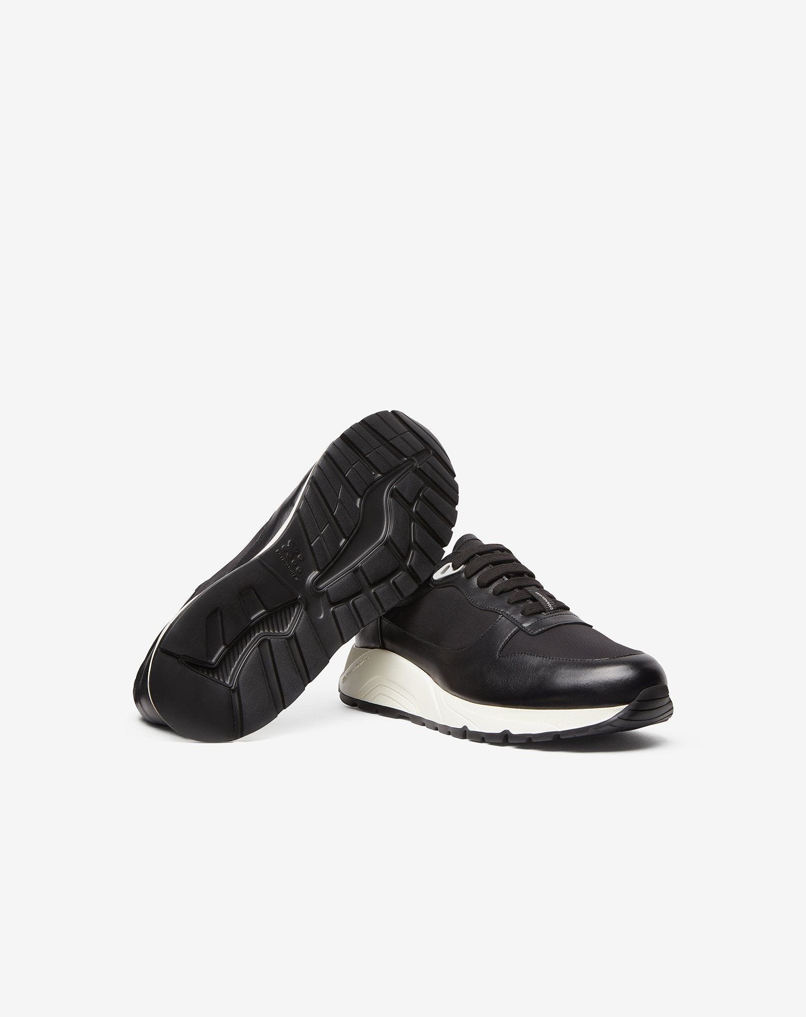 Black nylon and nappa leather running shoes - 4