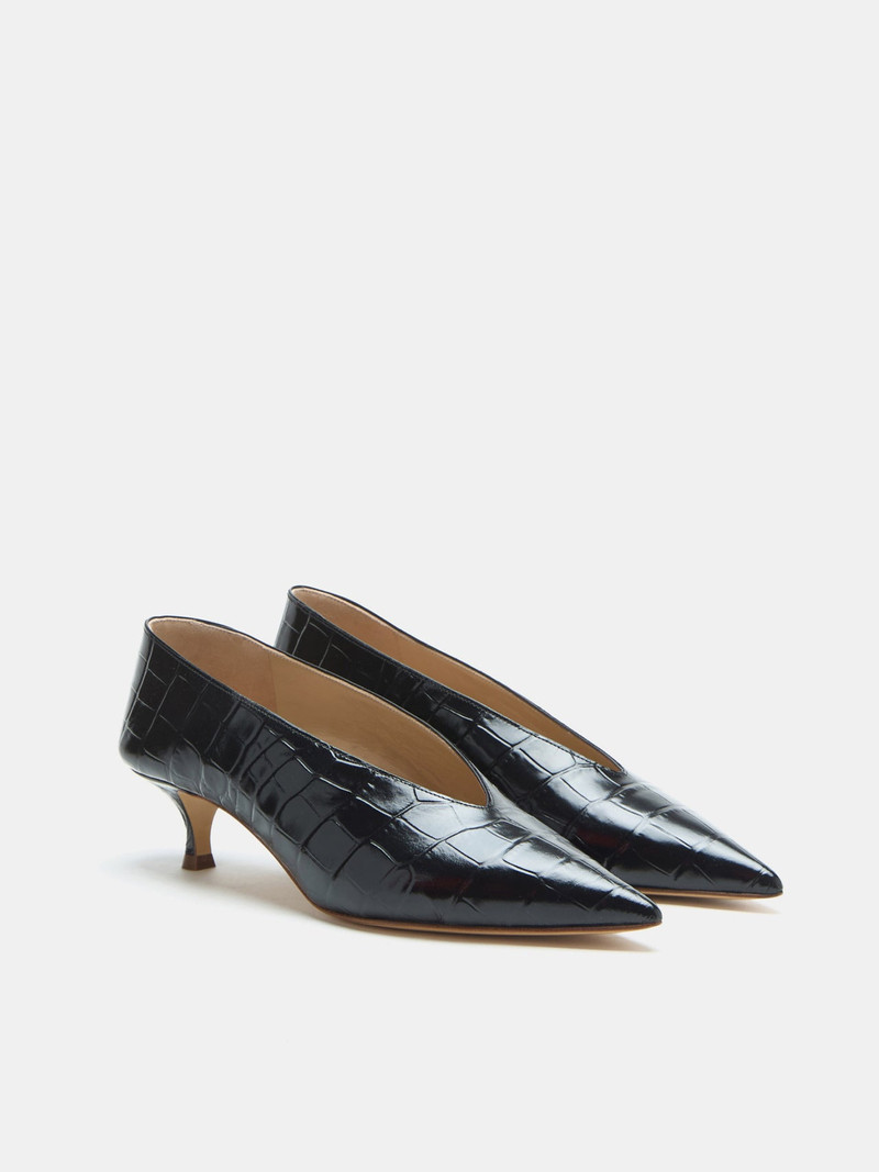 LE MONDE BÉRYL Babouche Kitten/ Coco Black Leather Croc Effect outlook