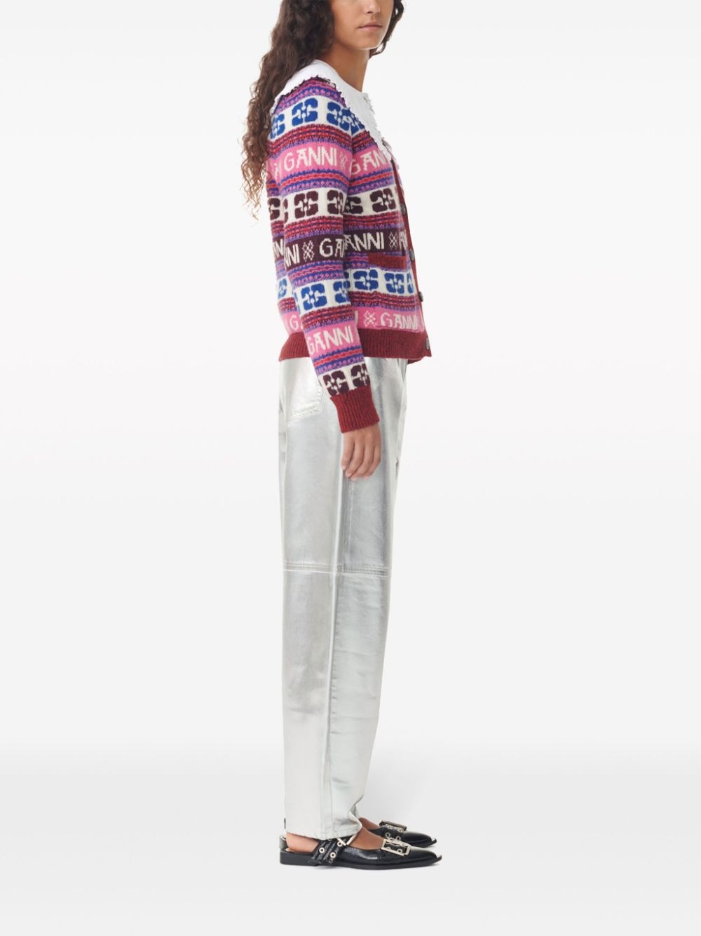 intarsia-logo V-neck cardigan - 3