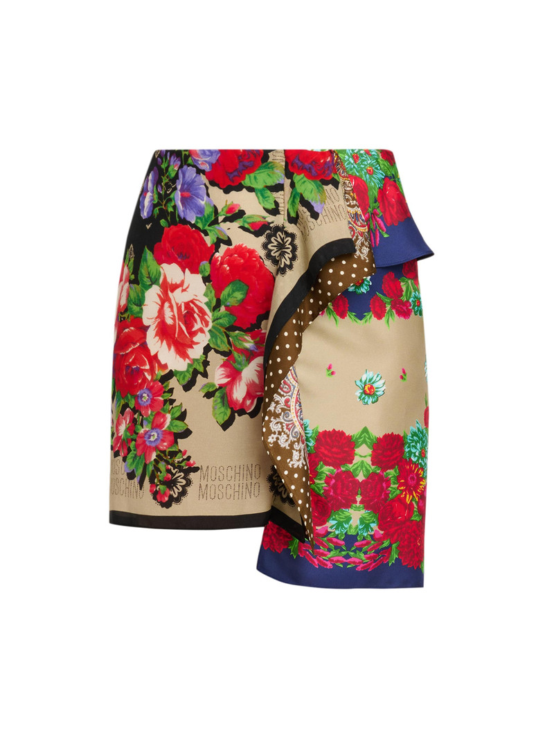 Women's Mixed Floral Print Silk Miniskirt - Multi Color 1
