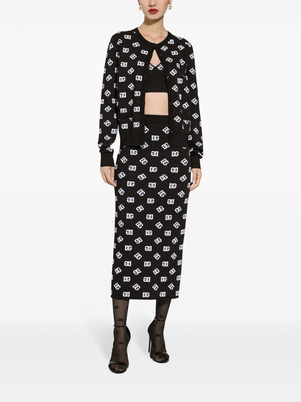 logo-jacquard knitted midi skirt - 3