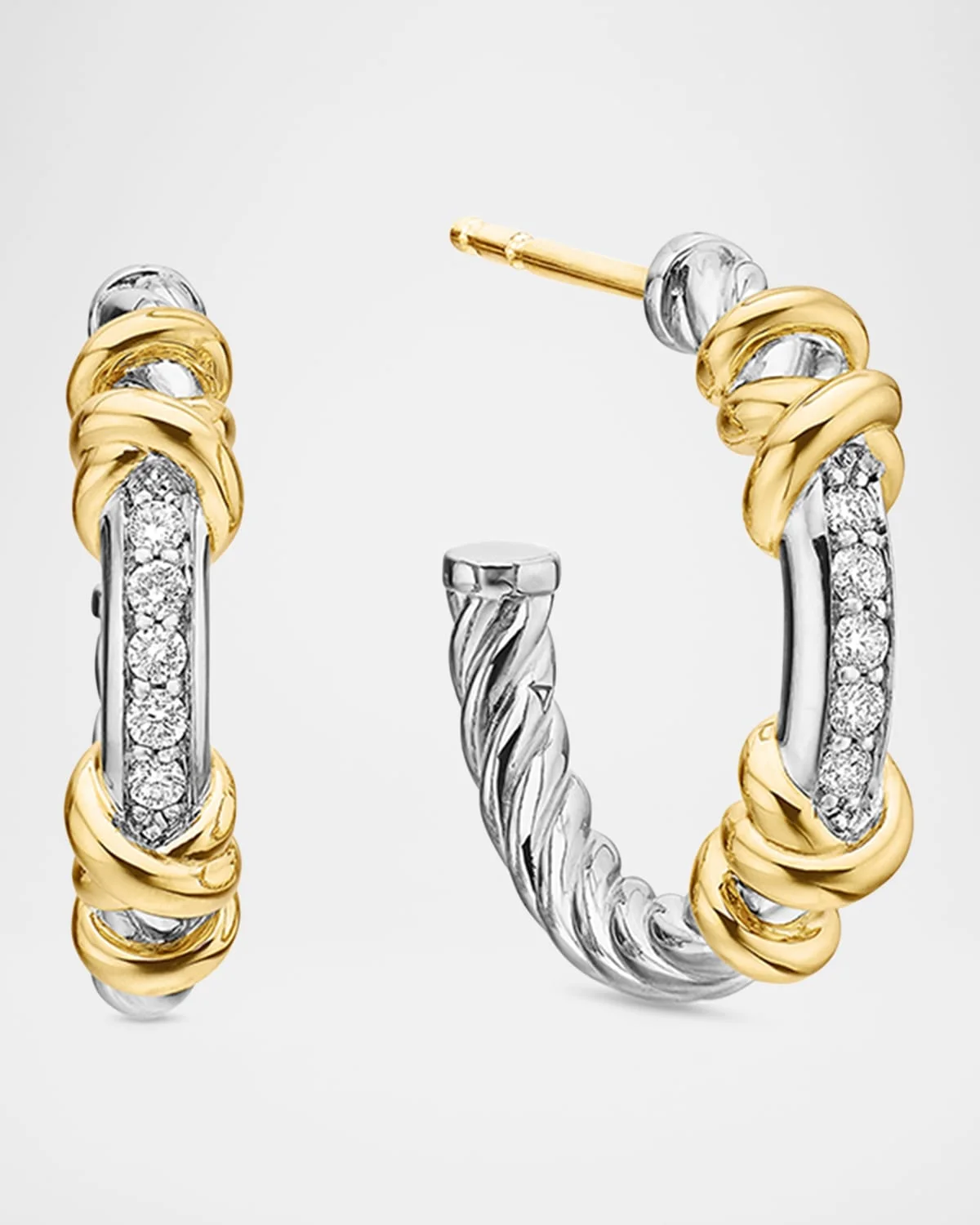 Petite Helena Hoop Earrings in Sterling Silver with 18K Gold & Diamonds - 0.75" - 1