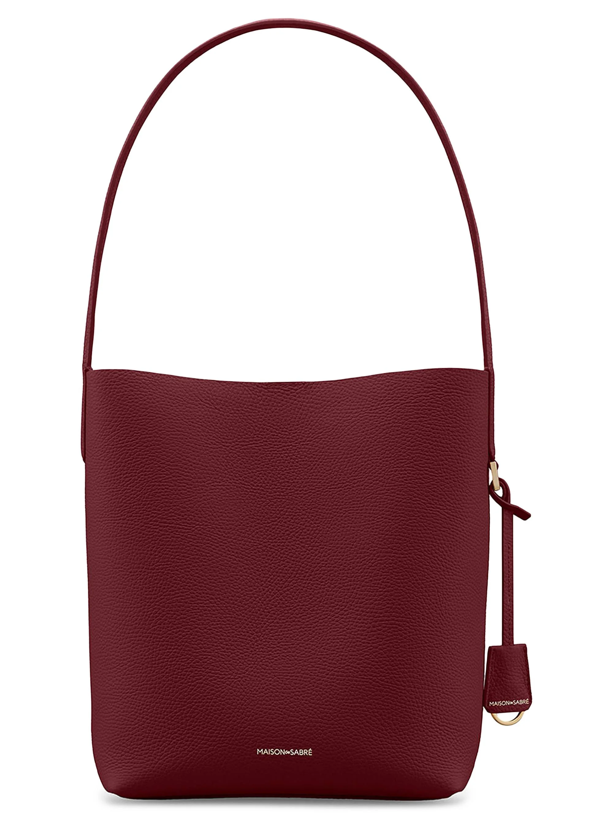 Women's Leather Bucket Soft Tote Bag - Plum - 1