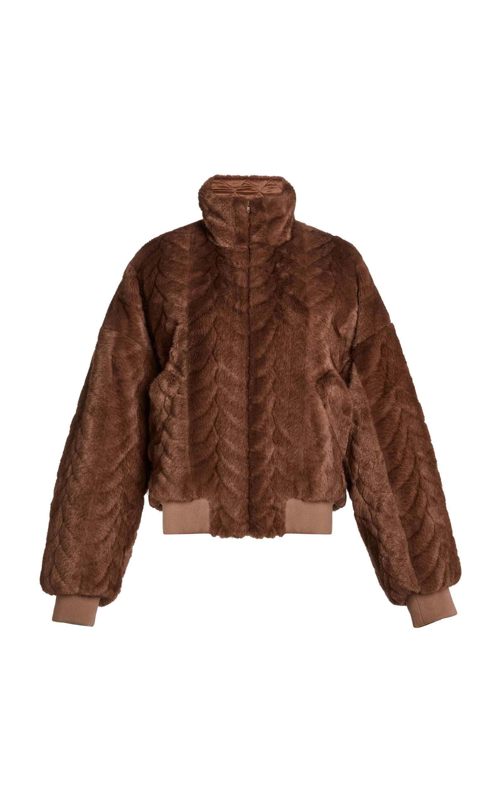 Cropped Faux Fur Bomber Jacket brown - 1