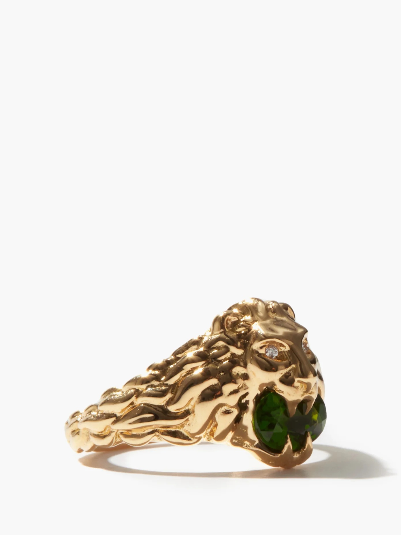 Lion-head diamond, 18kt gold & diopside ring - 5