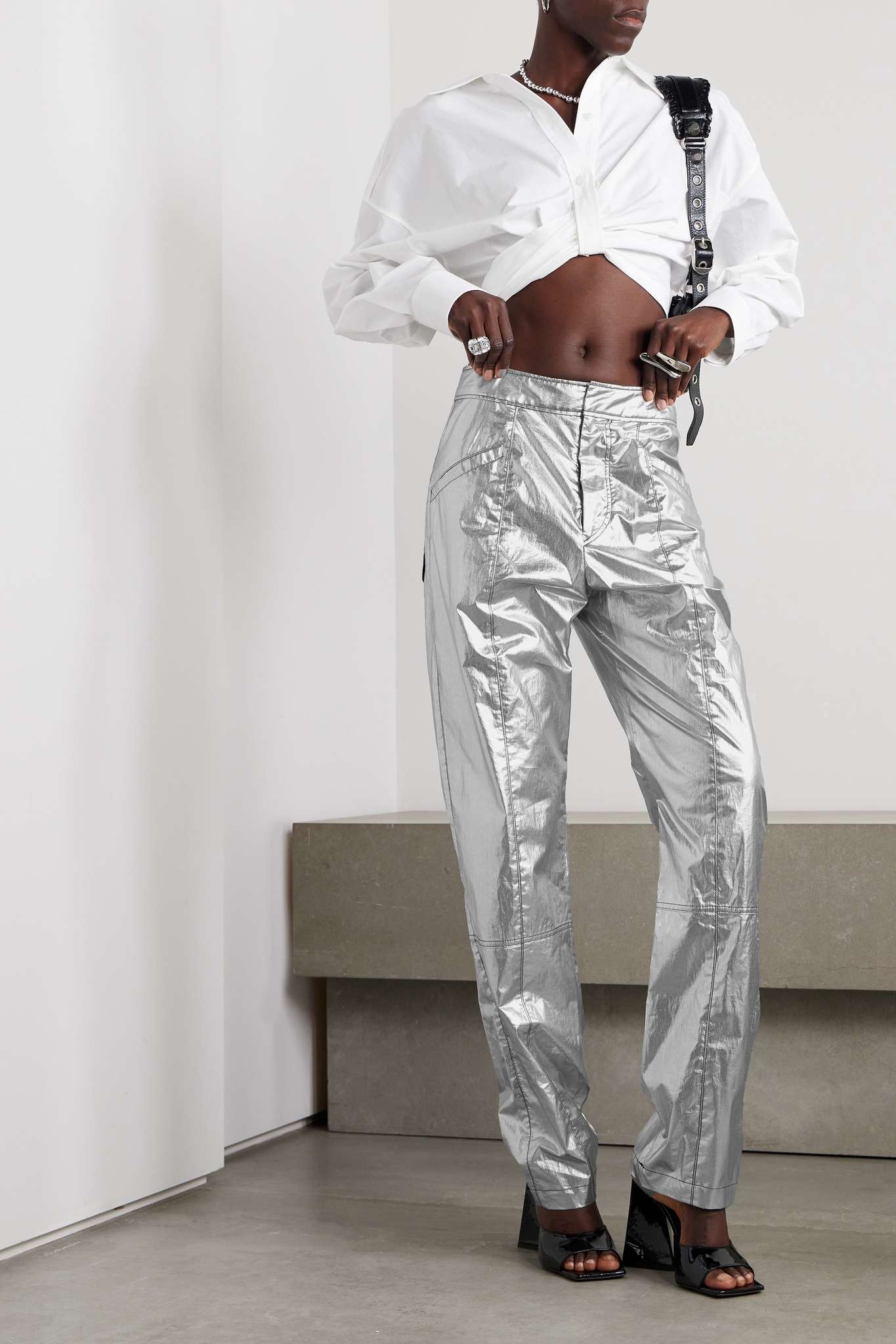 Isabel Marant Anea crinkled coated cotton-blend pants