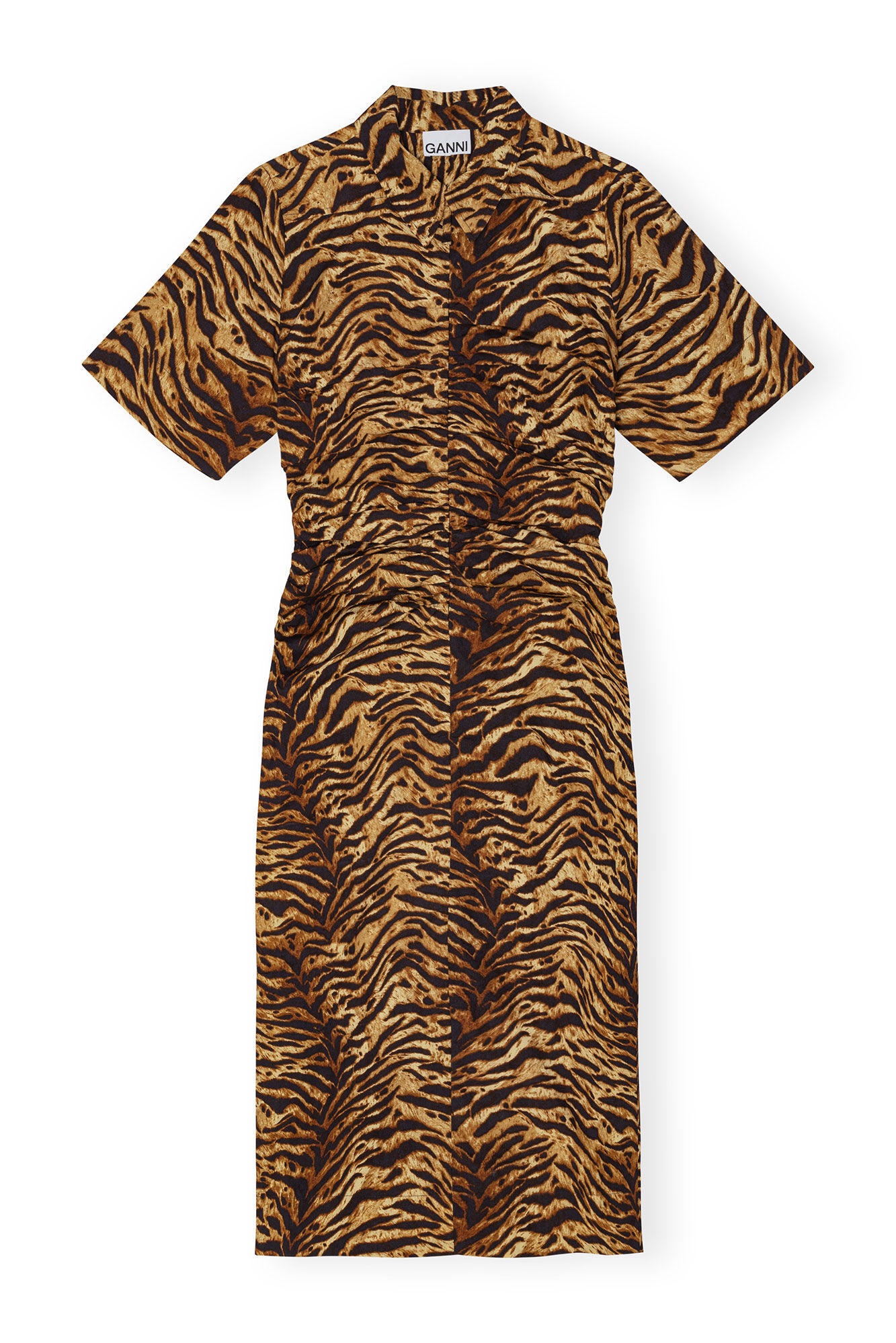 ANIMAL PRINTED COTTON GATHERED MIDI DRESS - 6