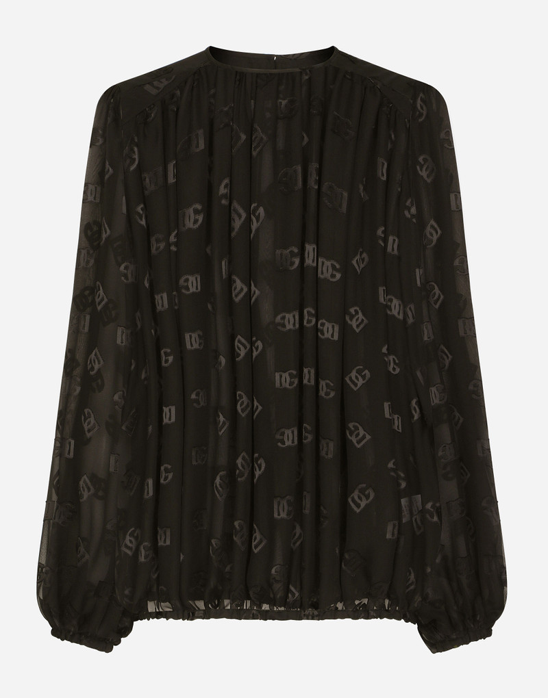 Devoré satin blouse with all-over DG logo 1