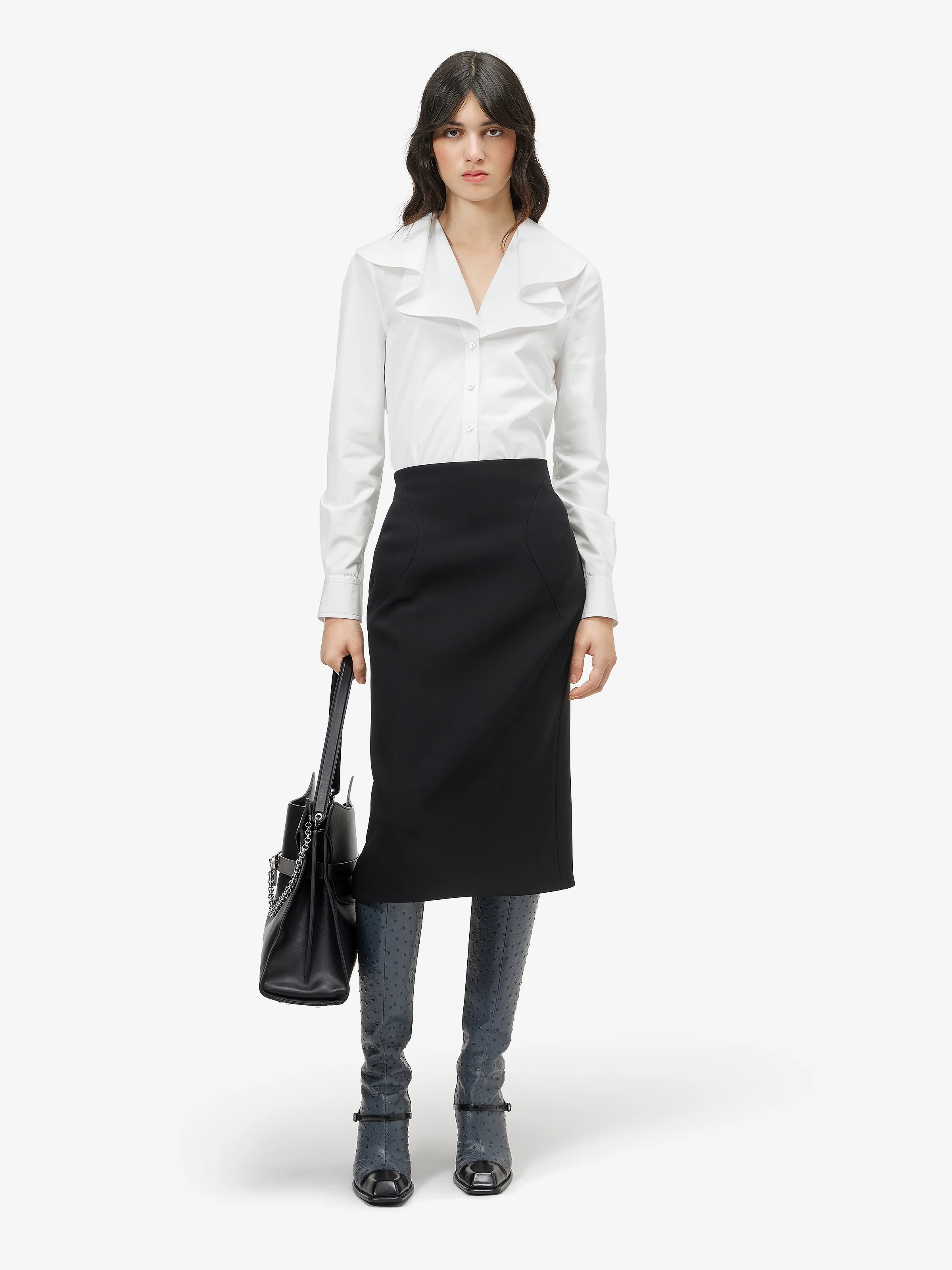 Women's Waterfall Collar Shirt in Optical White - 1