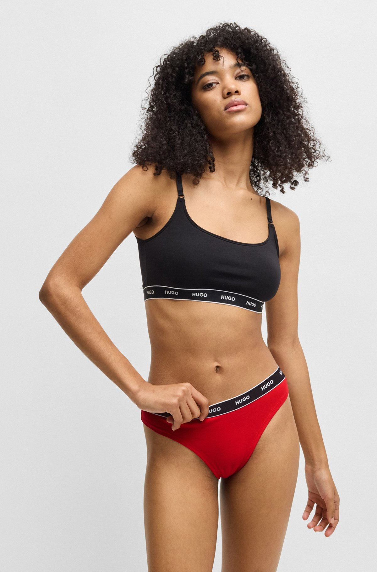 THREE-PACK OF STRETCH-COTTON THONGS WITH LOGO WAISTBANDS - 6